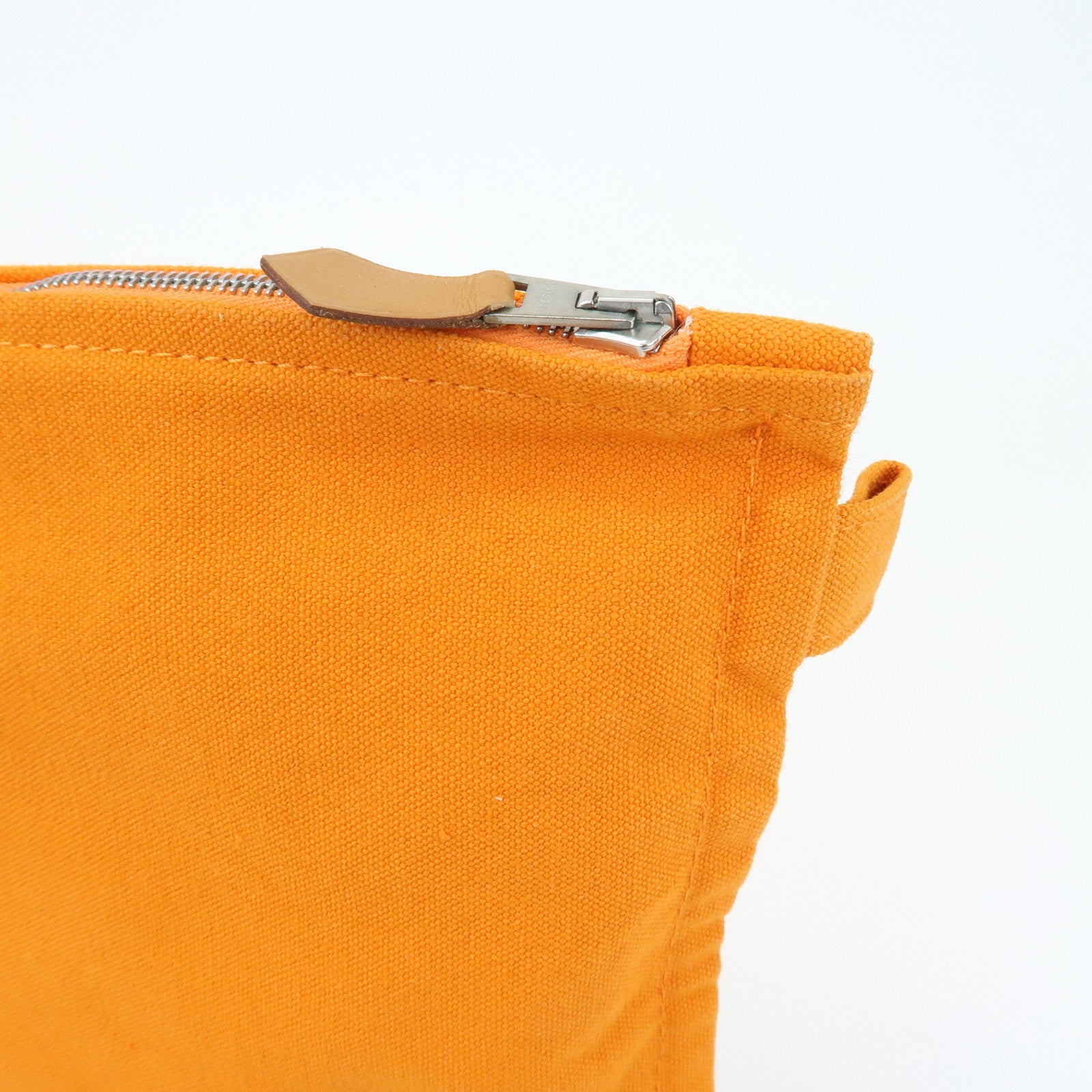 HERMES Cotton Leather Bora Bora GM Flat Pouch Fluorescent Orange