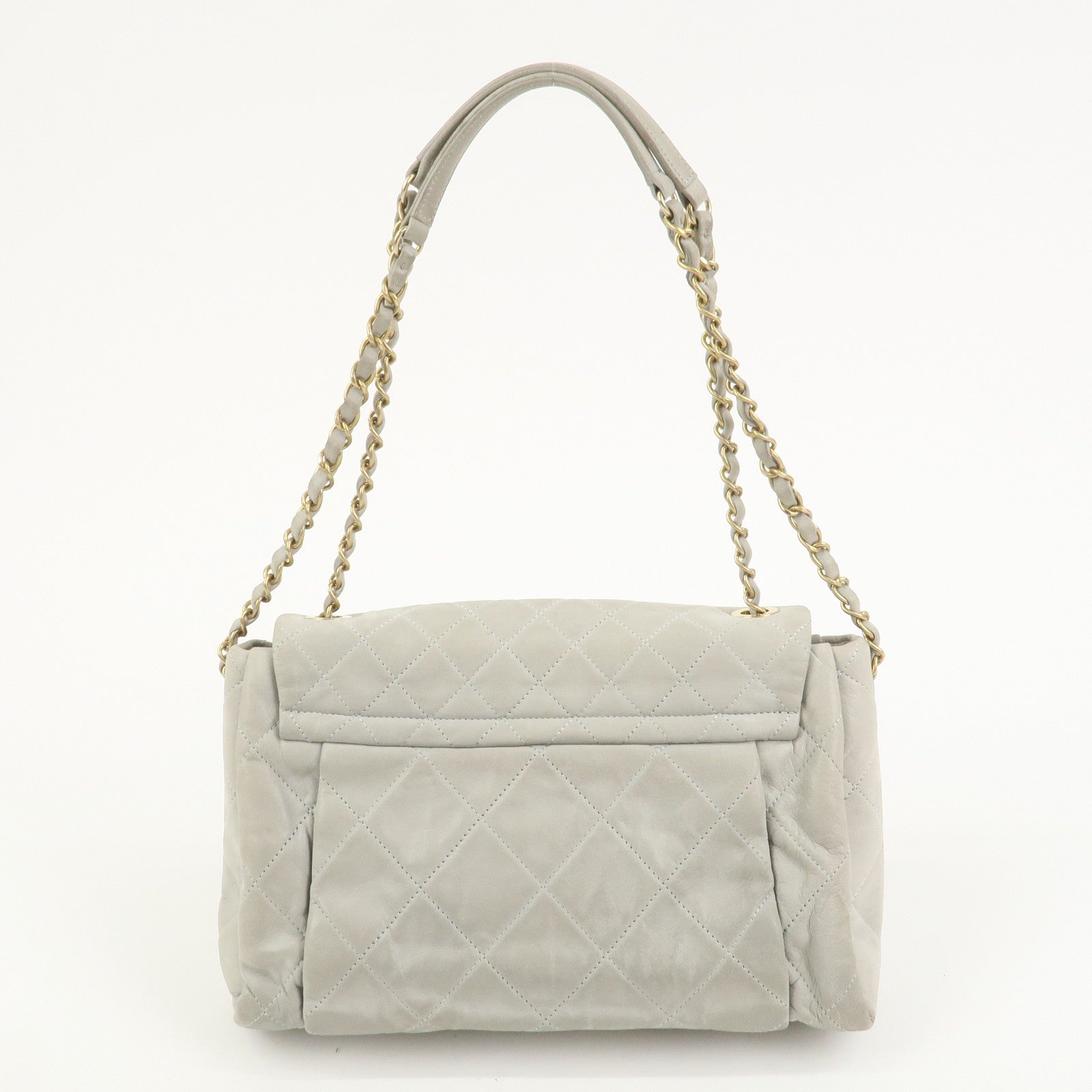 CHANEL Matelasse COCO Mark Shiny Lamb Skin Chain Shoulder Bag Gray