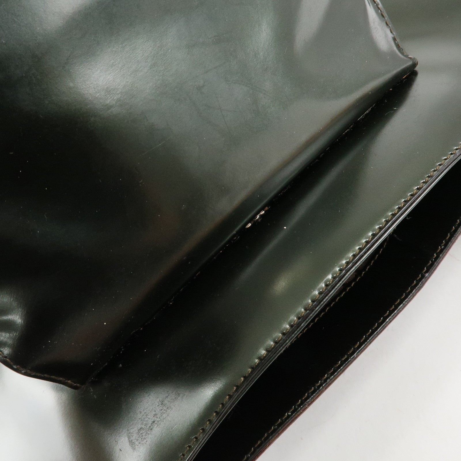 Christian Dior Enamel Leather Maris Pearl Shoulder Bag Hand Bag Khaki Used