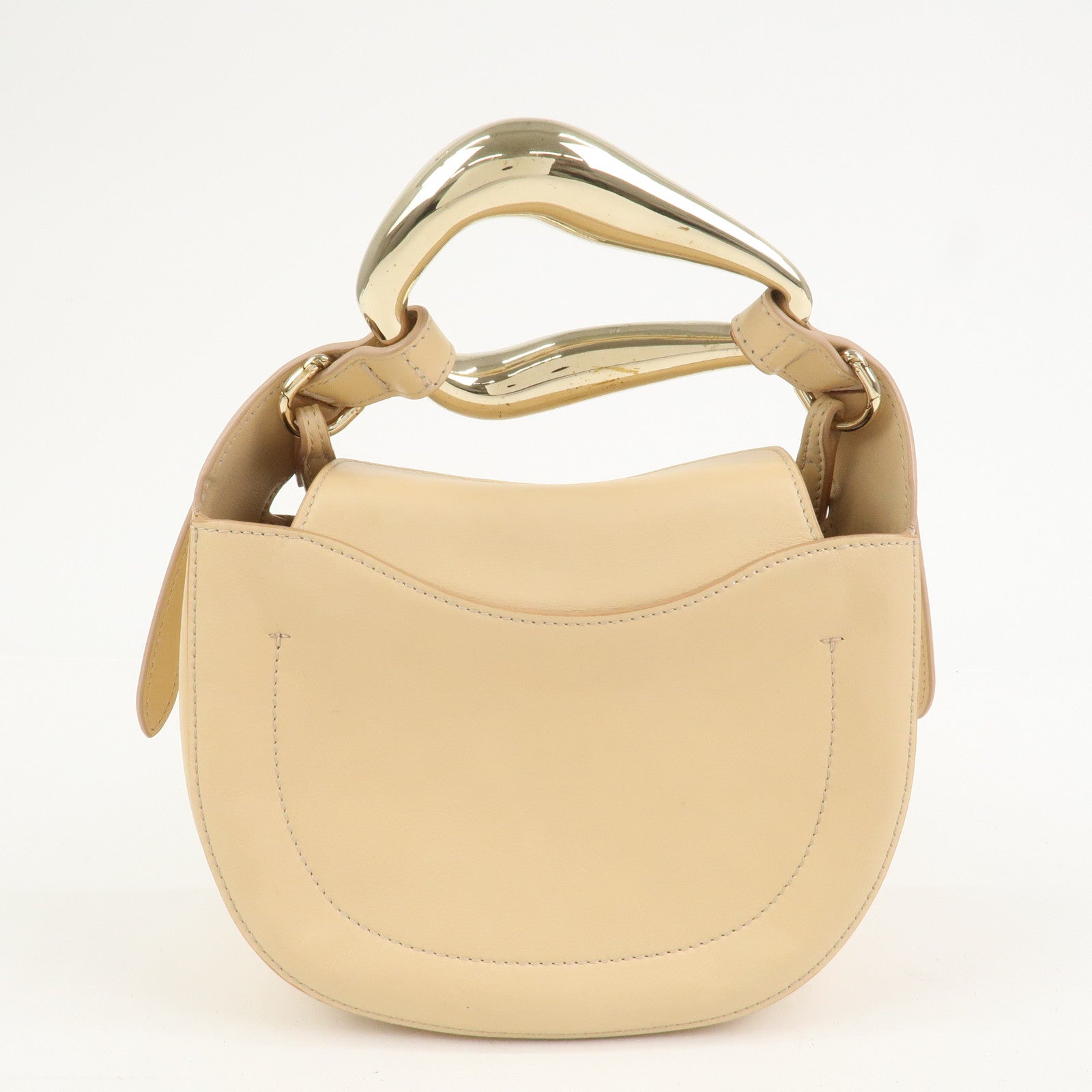 Chloe Kiss Logo Leather 2way Bag Hand Bag Shoulder Bag Beige