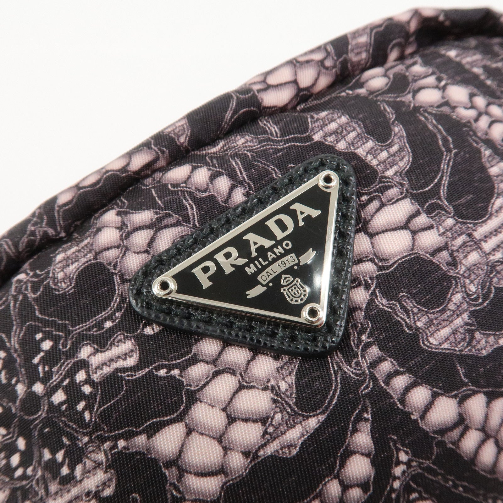 PRADA Triangle Logo Lace Nylon Leather Cosmetic Pouch Black 1NE175