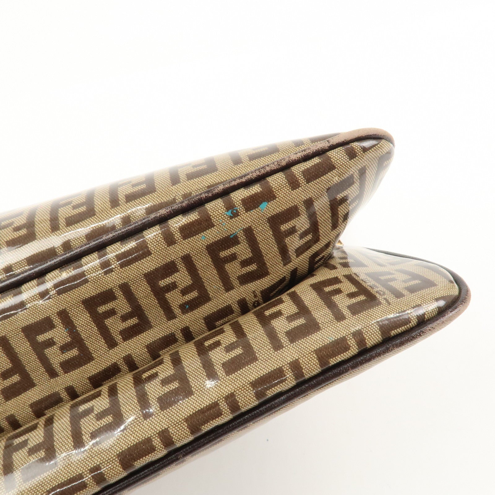 FENDI Zucchino PVC Canvas Leather Shoulder Bag Brown 8BR002