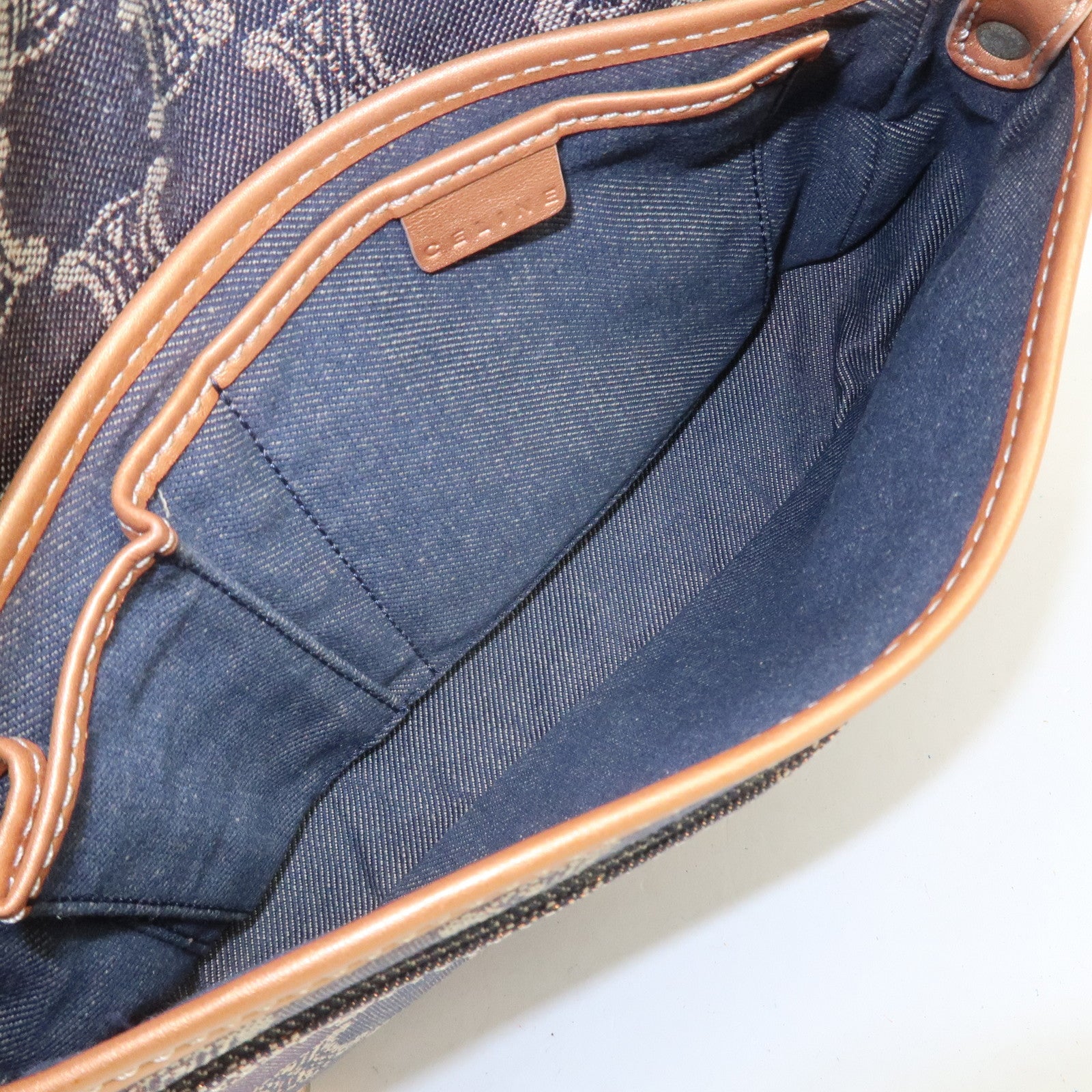 CELINE Macadam Denim Leather Shoulder Bag Metalic Pink Beige Navy