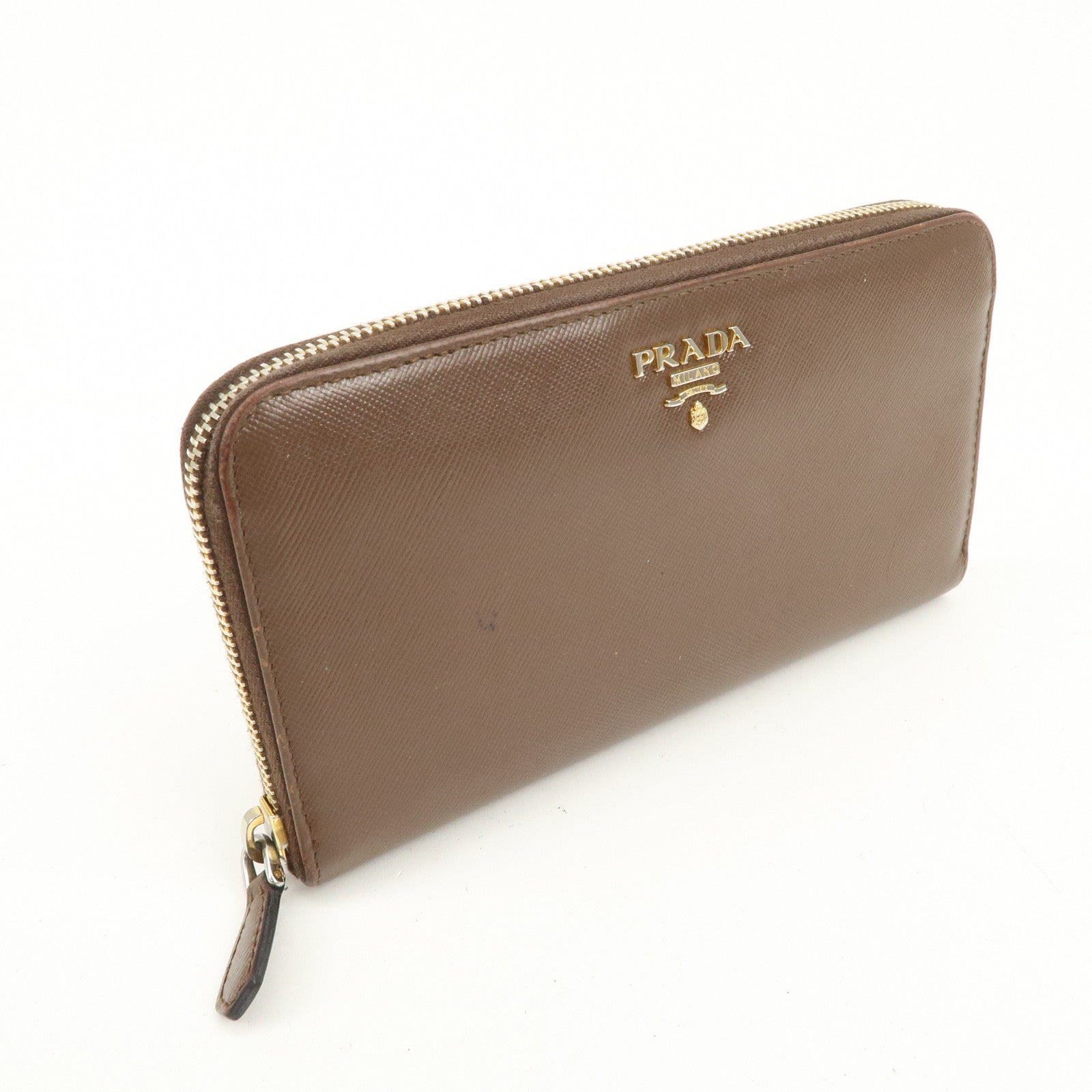 PRADA Triangle Logo Saffiano Leather Round Zippy Wallet 1M0506