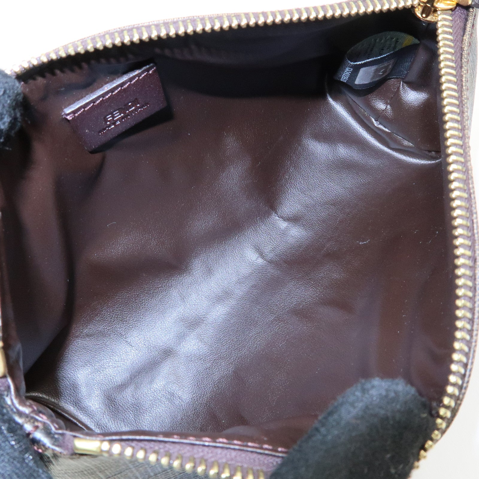 FENDI Zucca PVC Leather Cosmetic Pouch Brown Black 7N0074
