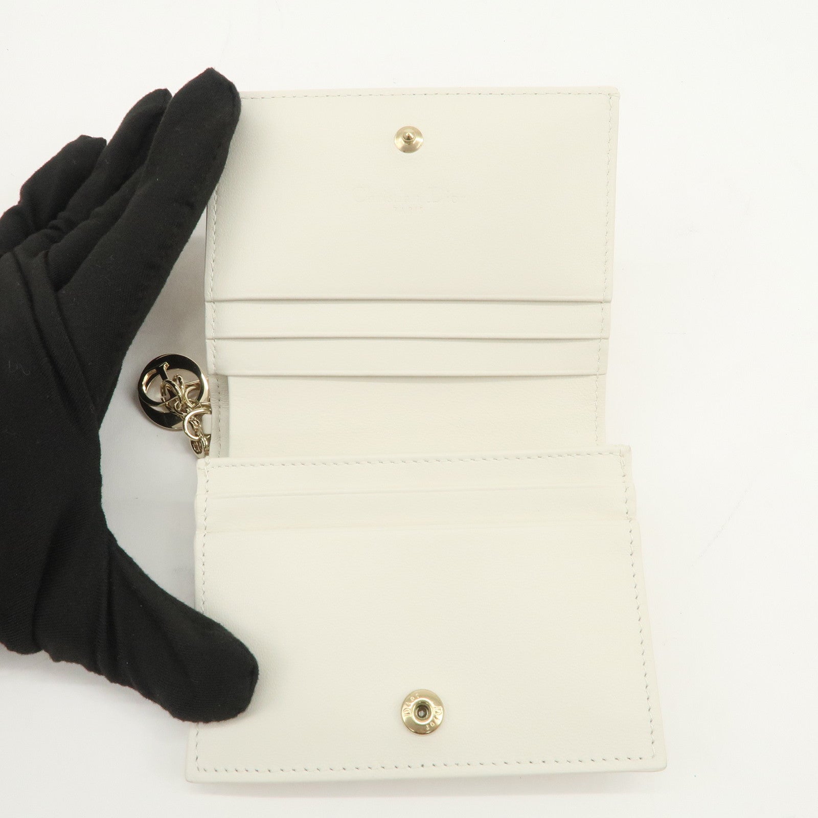 Christian Dior Logo Leather Bi-fold Comact Wallet Ivory Multicolor