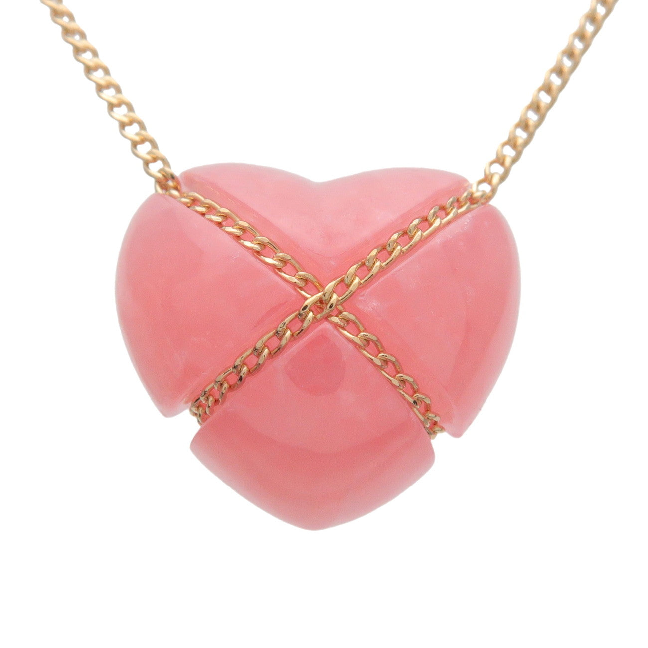 Tiffany & Co Chain Cross Heart Necklace K18 750YG Rhodochrosite
