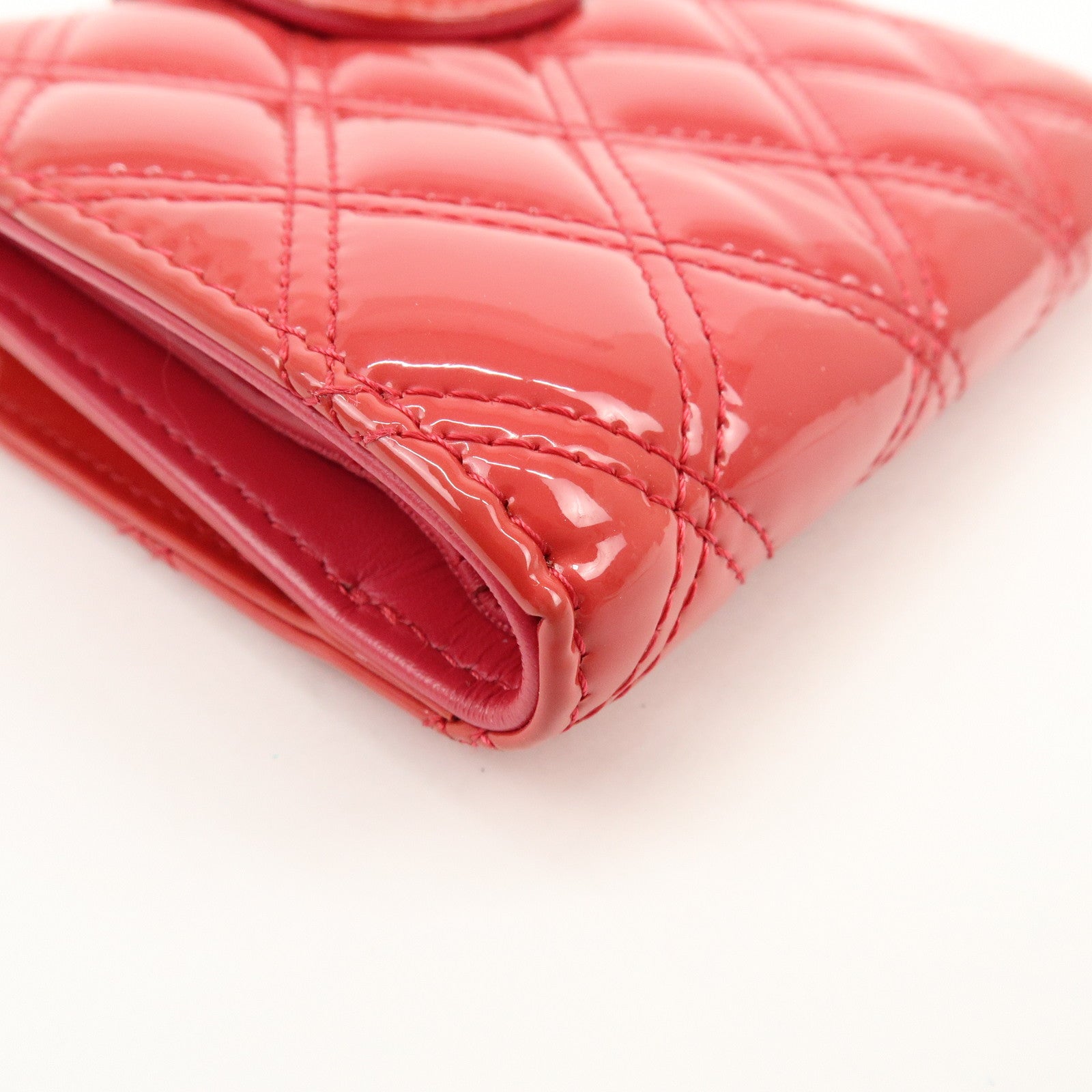 CHANEL COCO Mark Bicolore Patent Leather Compact Wallet Red