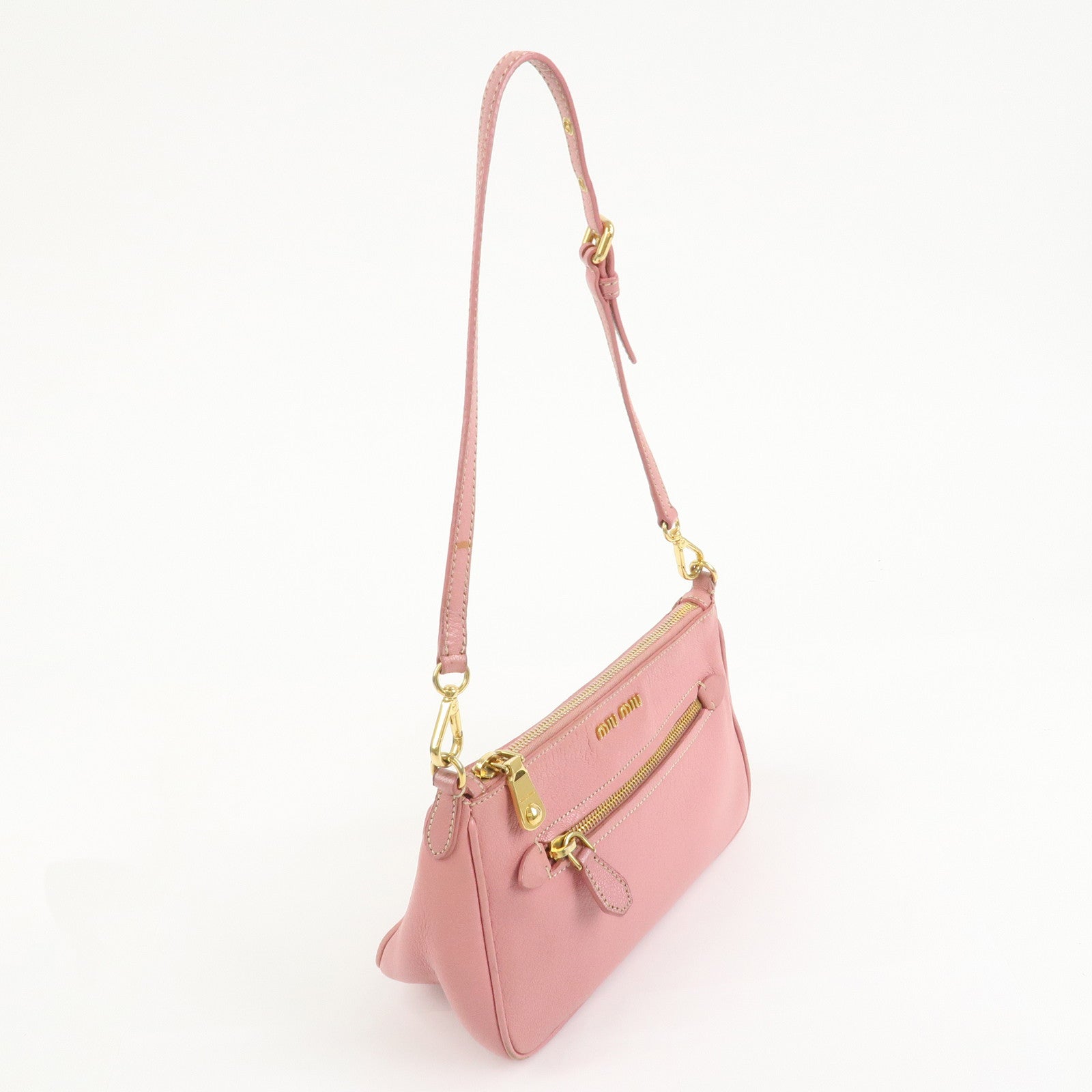 MIU MIU Logo Leather 2Way Bag Hand Bag Shoulder Bag Pink