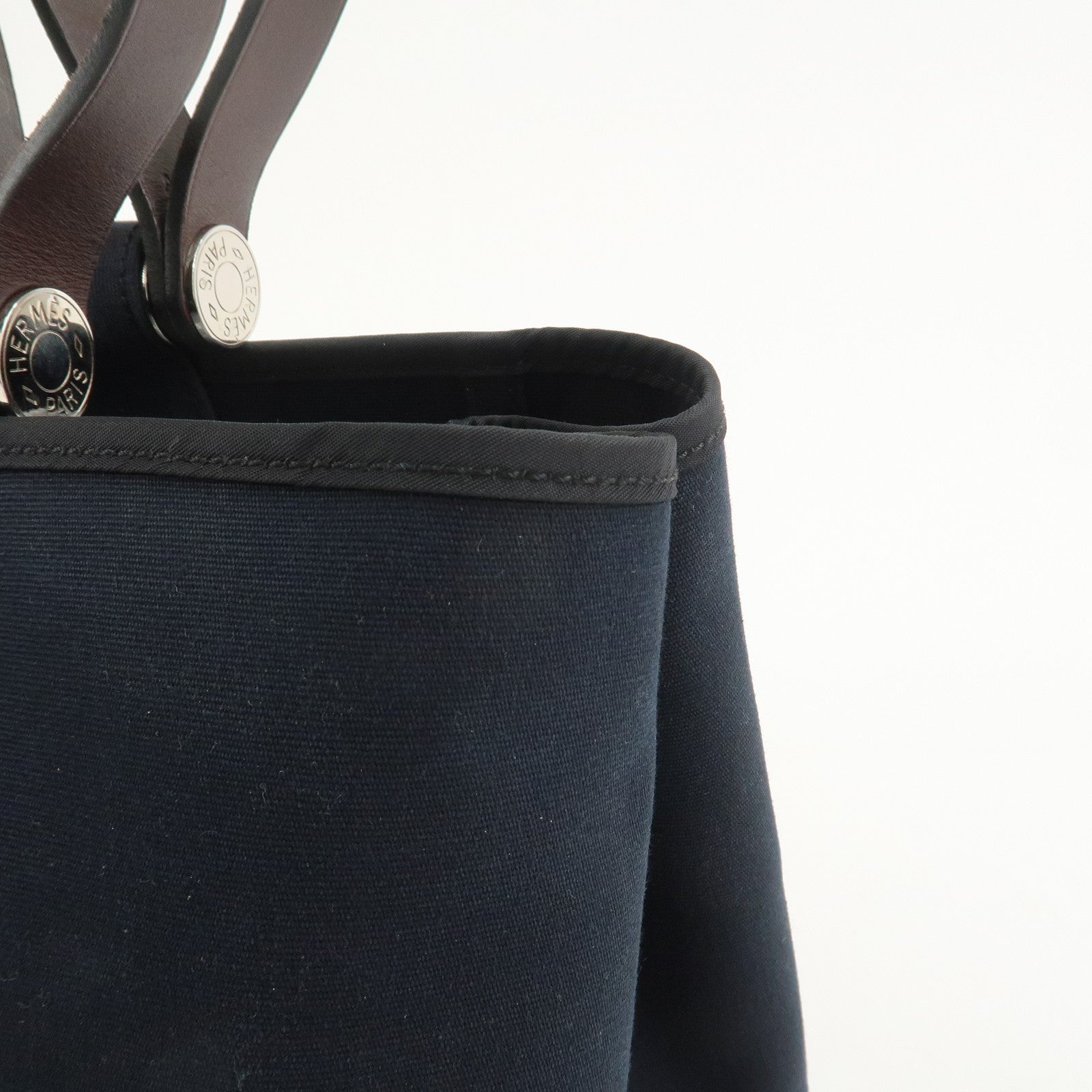 HERMES Cabas Elan PM Toile Officier Leather Tote Bag Hand Bag Black