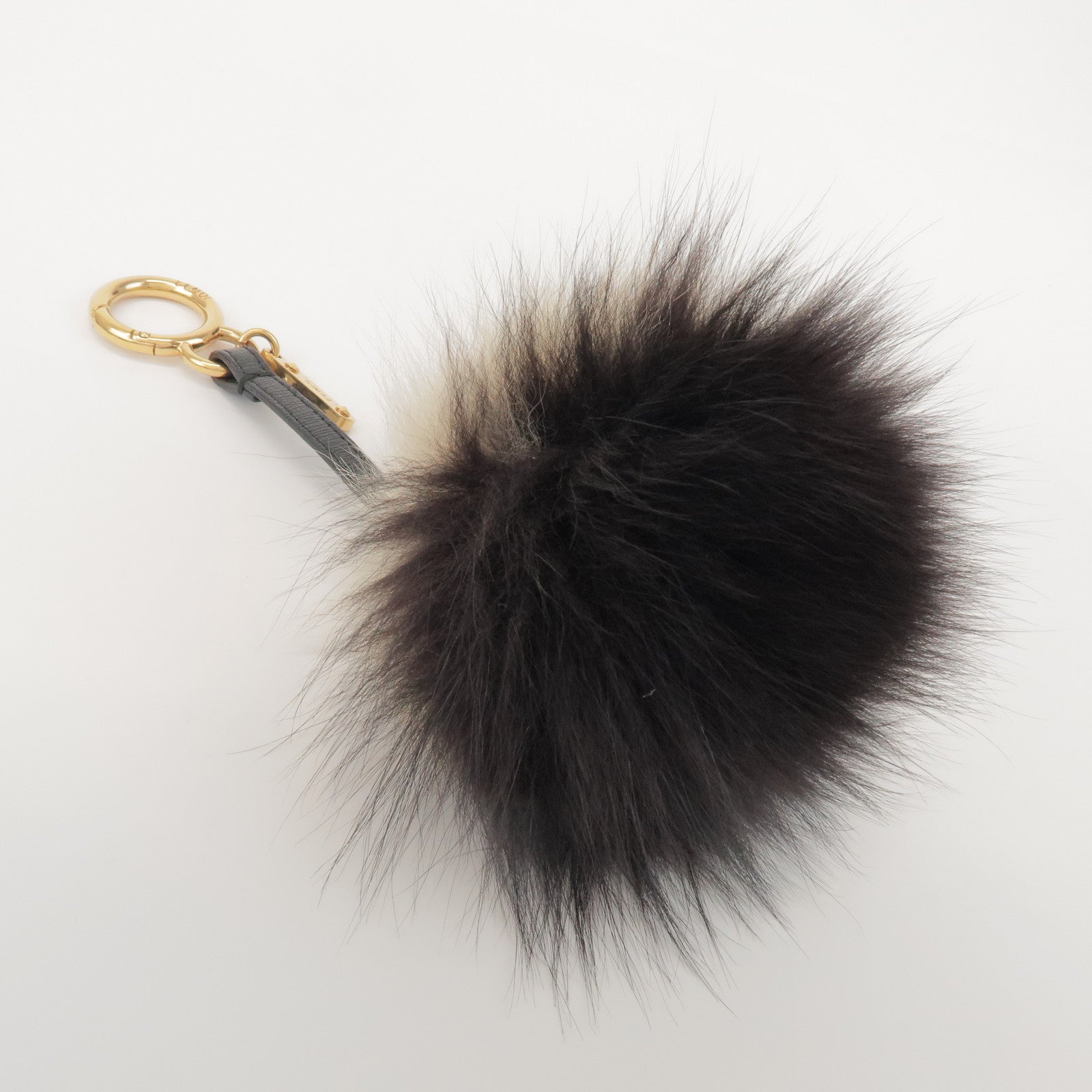 FENDI Fur Leather Bag Charm Key Chain Black White