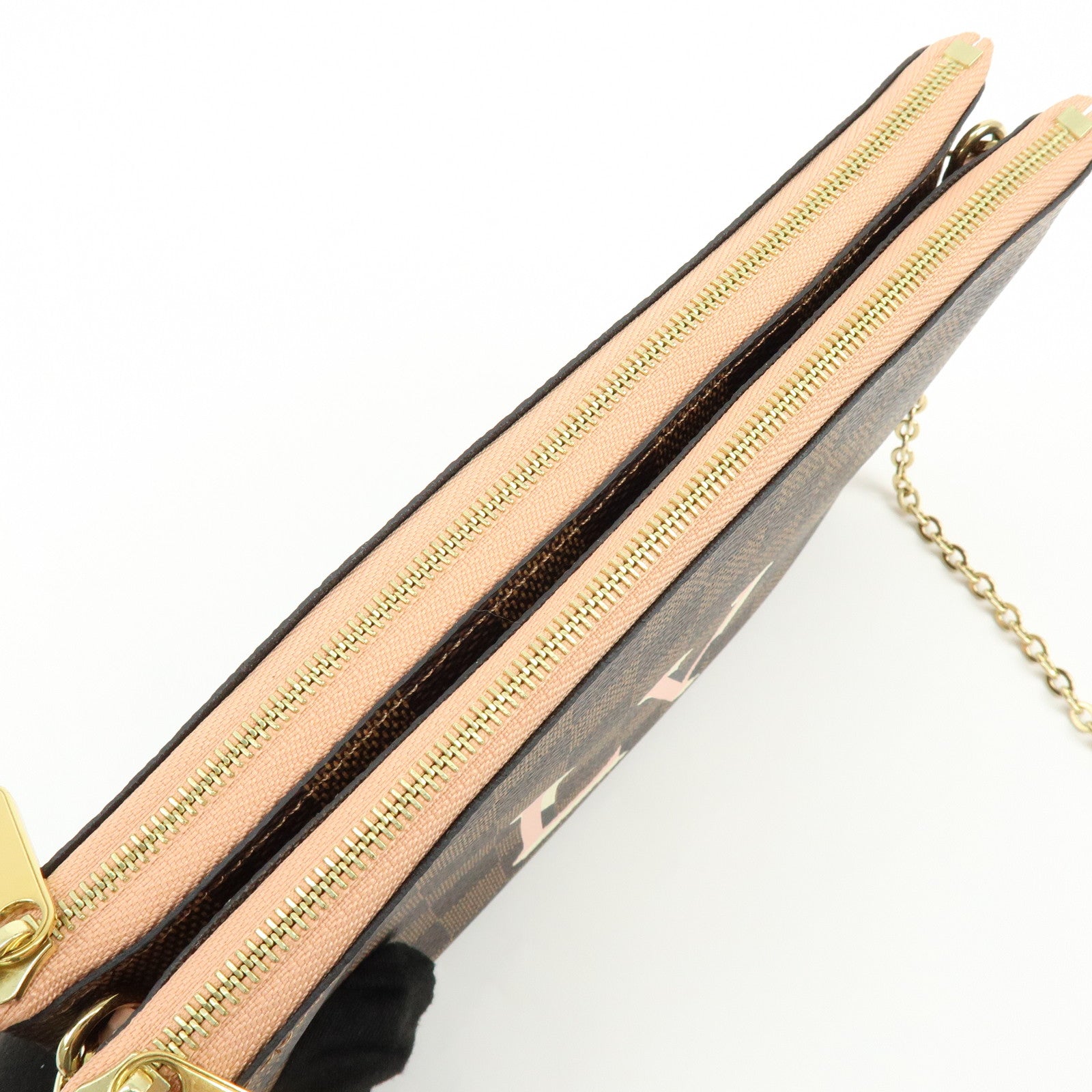 Louis Vuitton Damier Ebene Pochette Double Zip Rose BallerineN60254