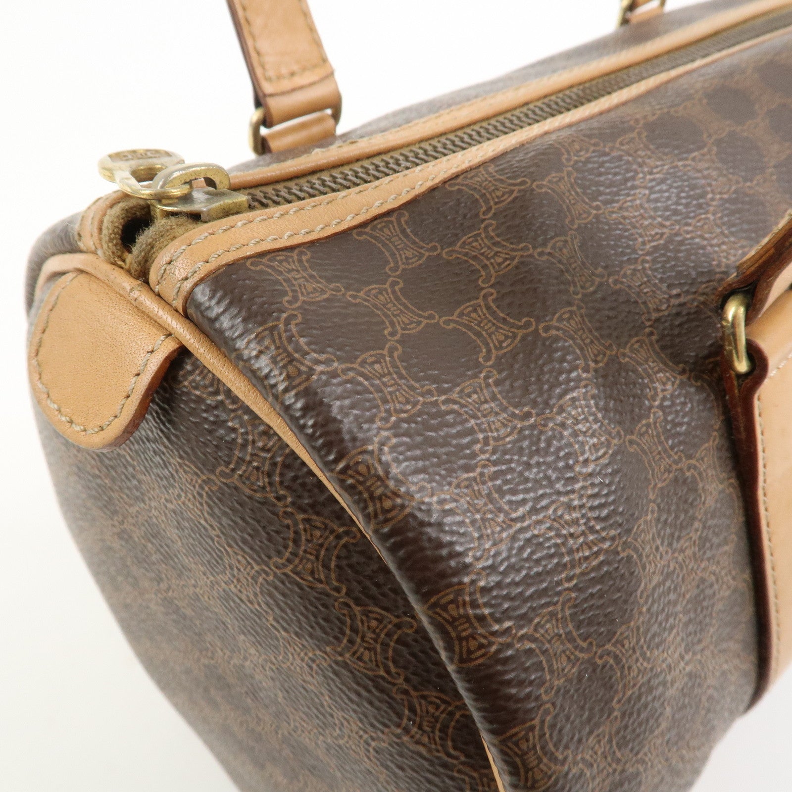 CELINE Macadam Canvas Leather Boston Bag Tote Bag Brown