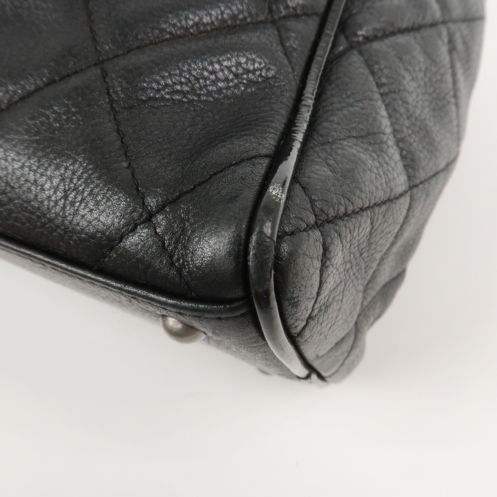 CHANEL Matelasse Leather Boston Bag Bowling Bag Black A15685