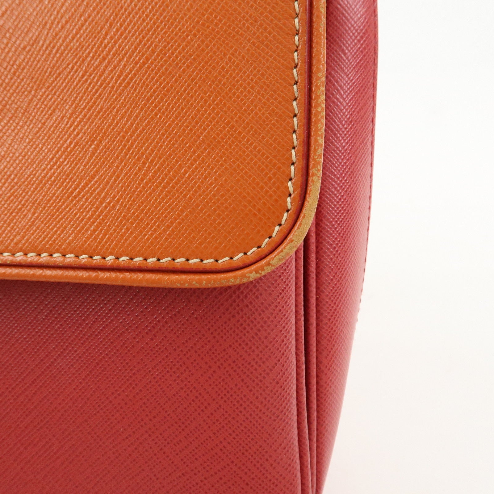 PRADA Saffiano Leather 2 Way Bag Tote Bag Shoulder Bag Orange Red