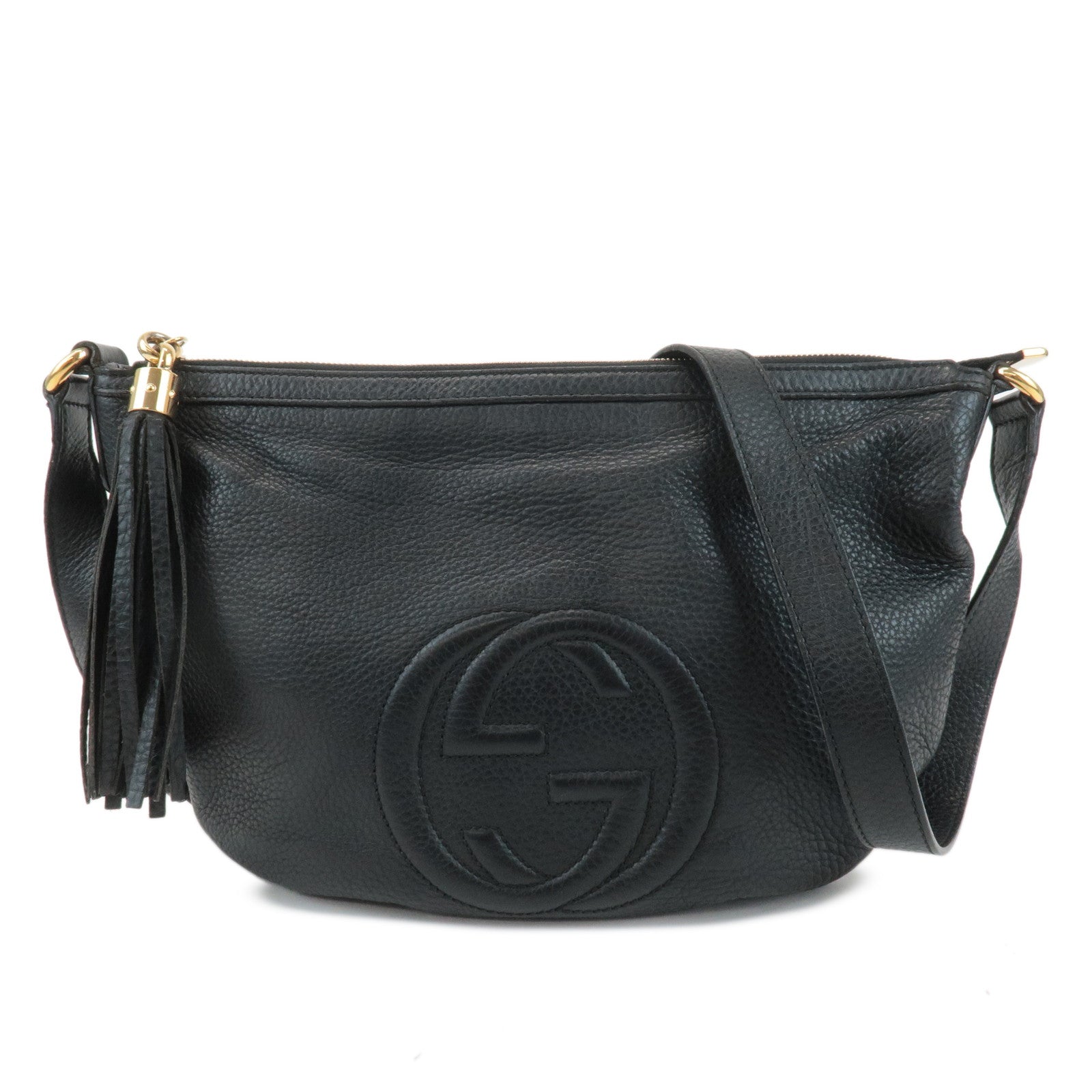 GUCCI SOHO Interlocking G Leather Shoulder Bag Black 308361 Used