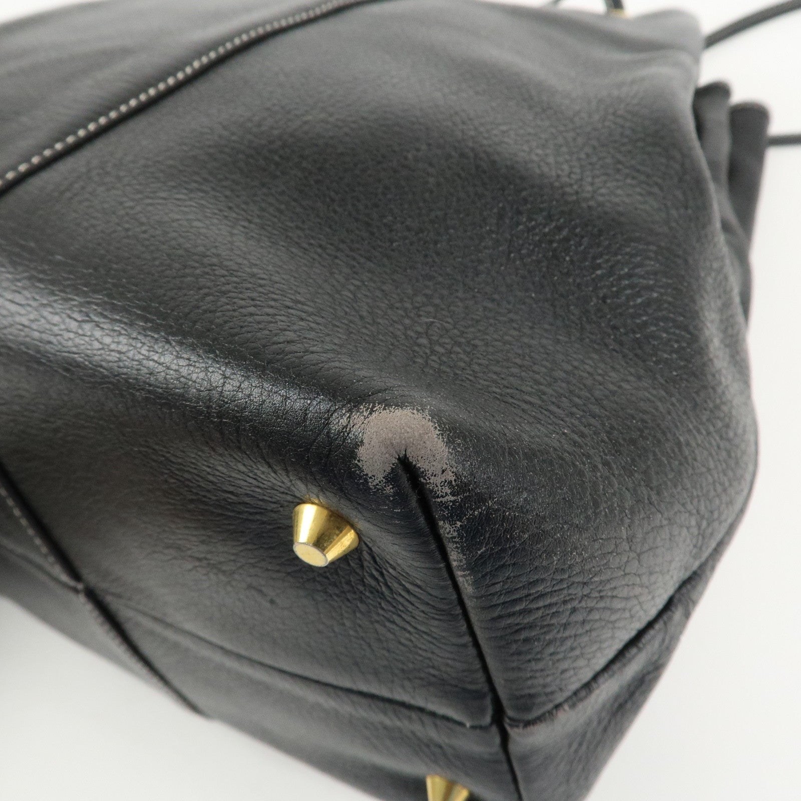 Christian Dior Leather CD Logo Drawstring Shoulder Bag Black Used