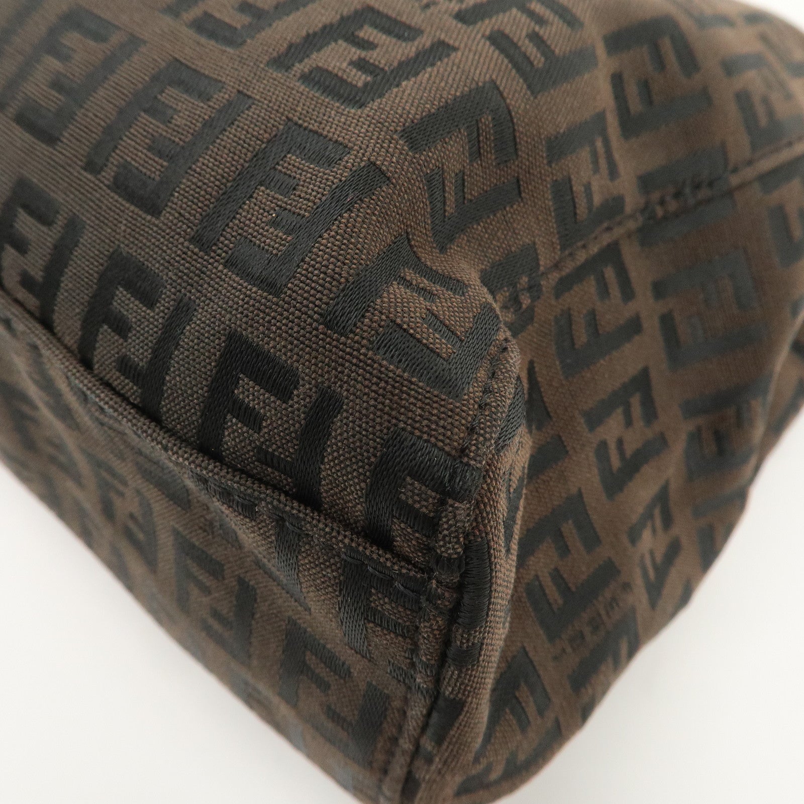 FENDI Zucchino Canvas Leather Tote Bag Hand Bag Dark Brown 8BH132