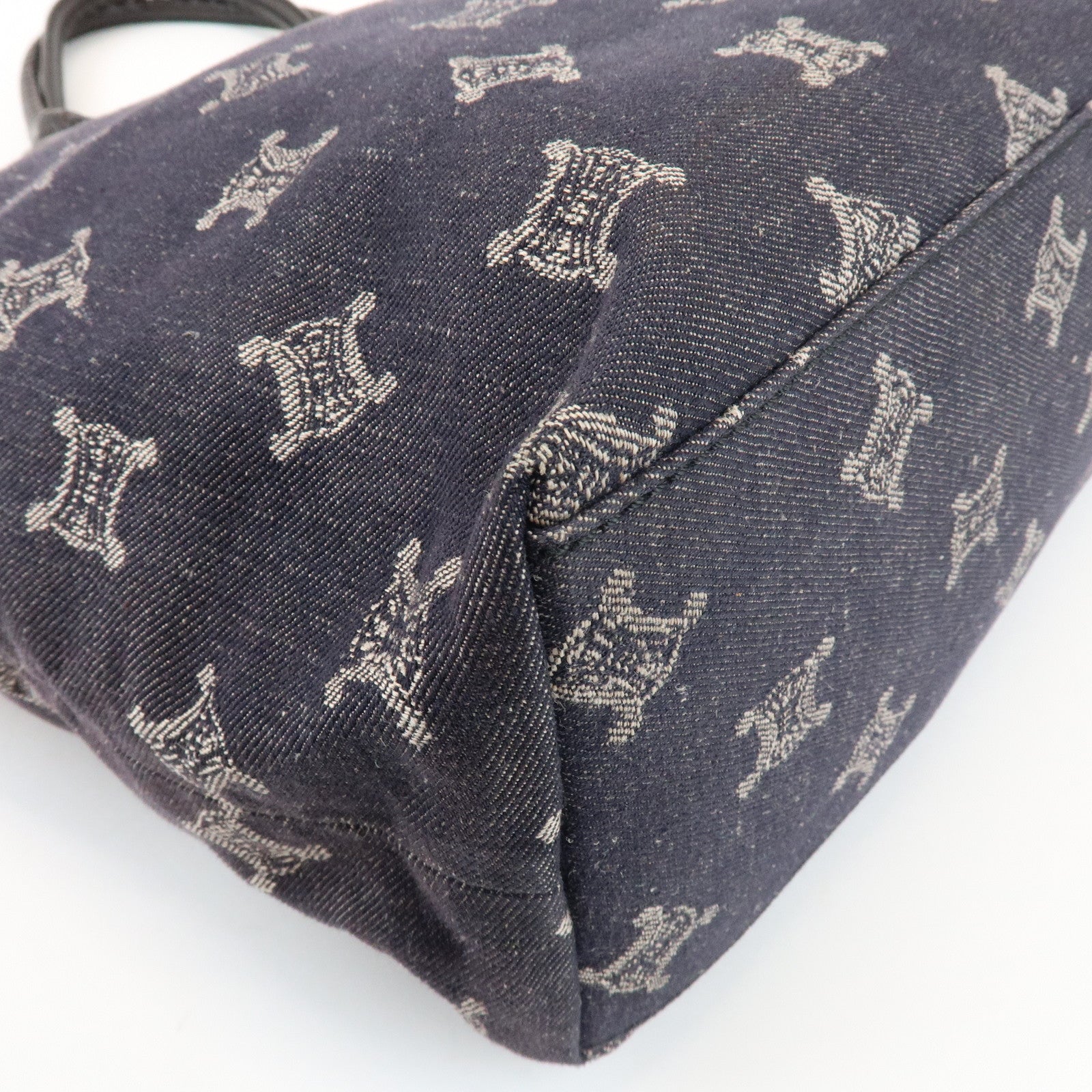 CELINE Macadam Logo Canvas Leather Shoulder Bag Hand Bag Navy