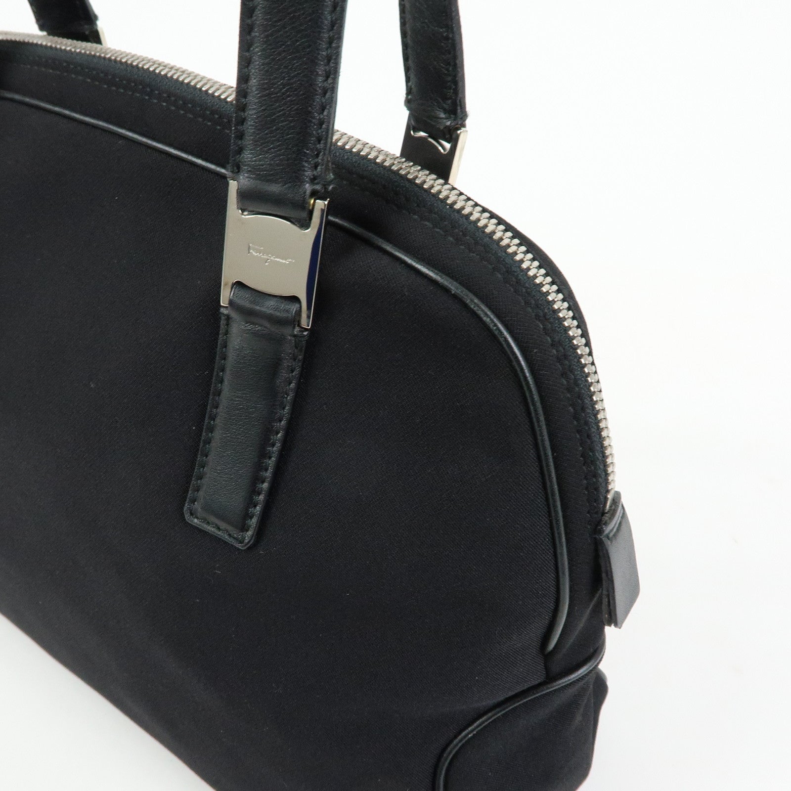 Ferragamo Vara Nylon Leather Boston Bag Shoulder Bag Black