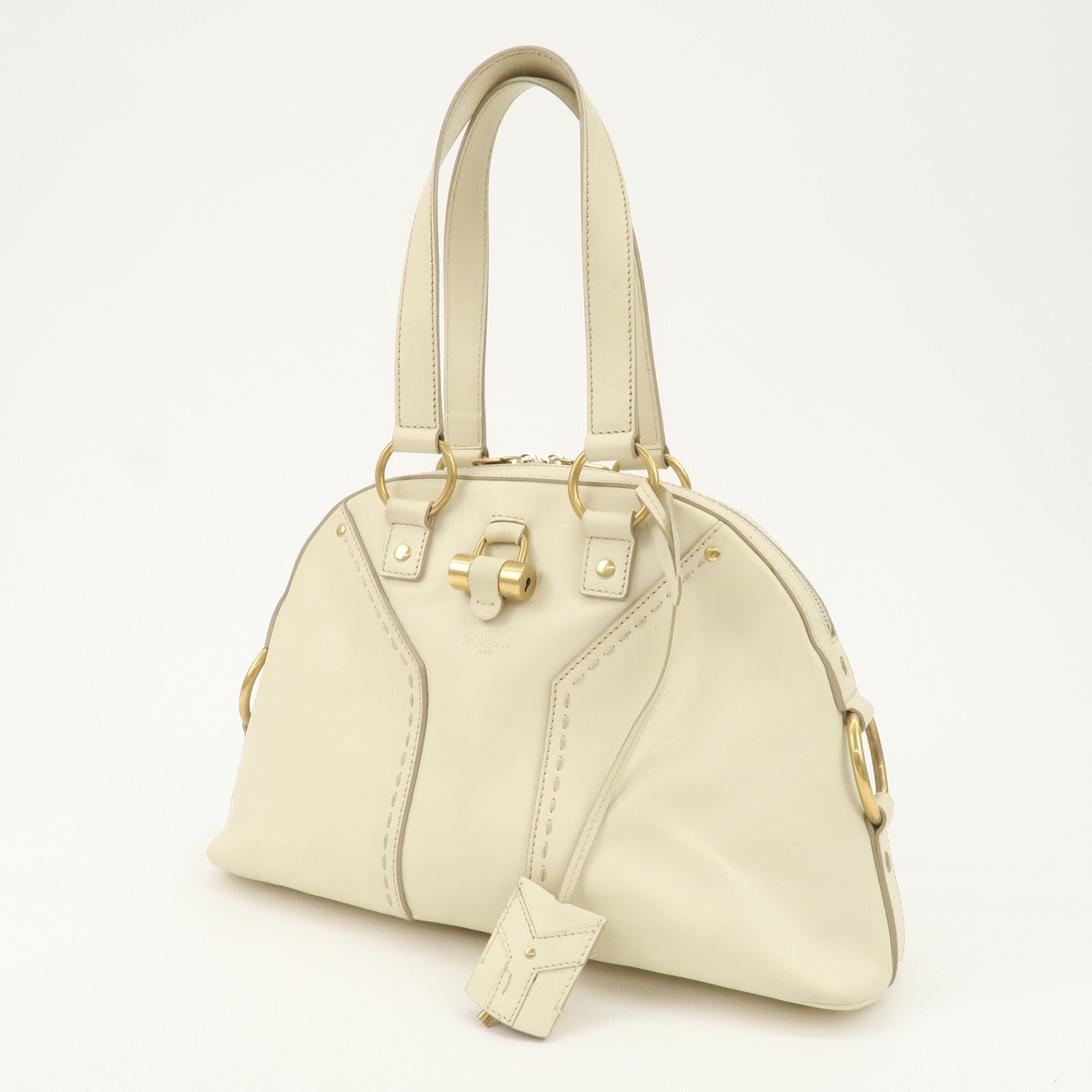 SAINT LAURENT PARIS Muse Leather Hand Bag Shoulder Bag Ivory
