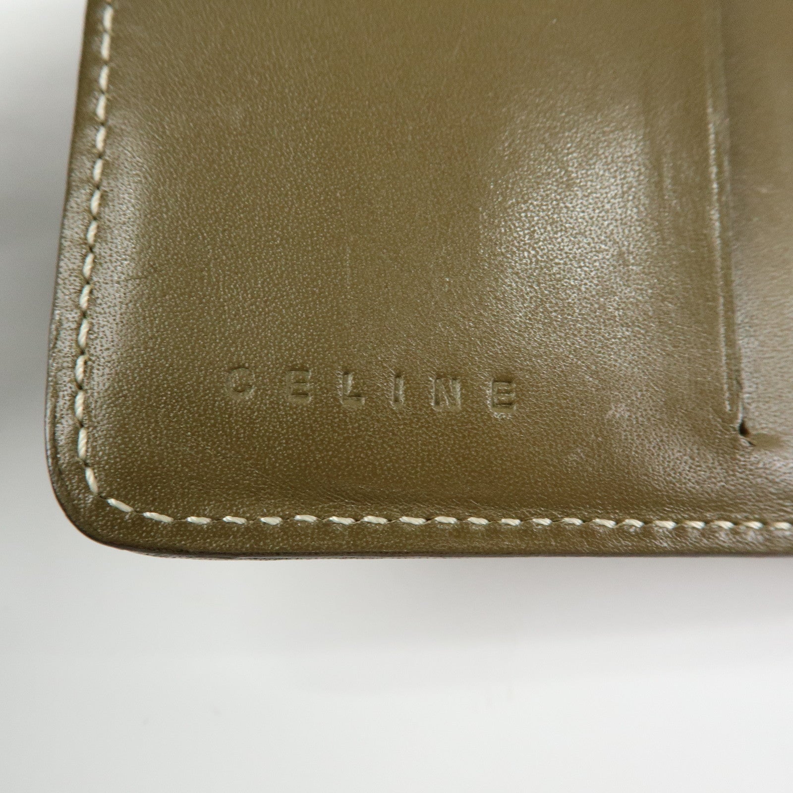 CELINE C Macadam Canvas Leather Compact Wallet Khaki