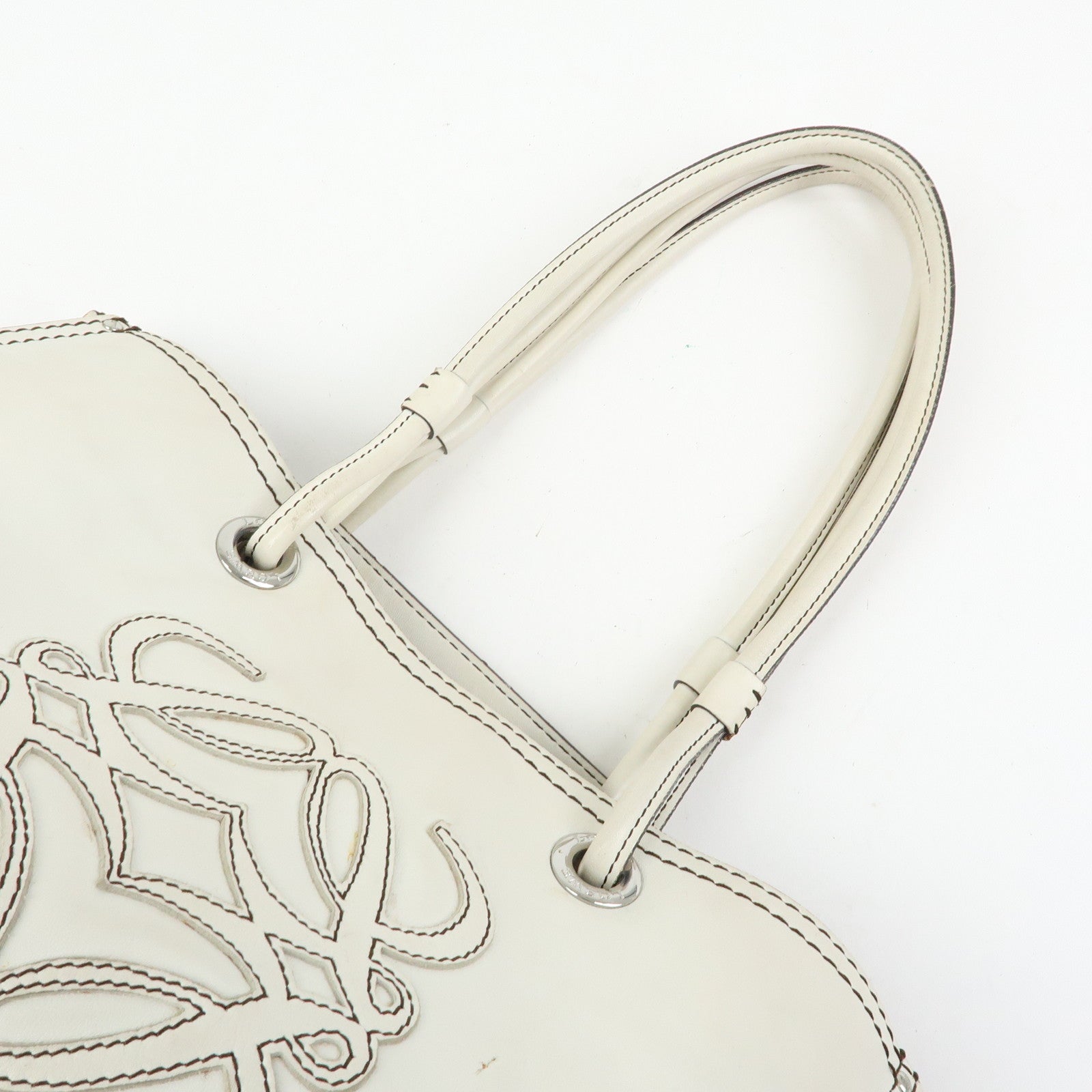 LOEWE Anagram Shopper Tote Leather Tote Bag Shoulder Bag White