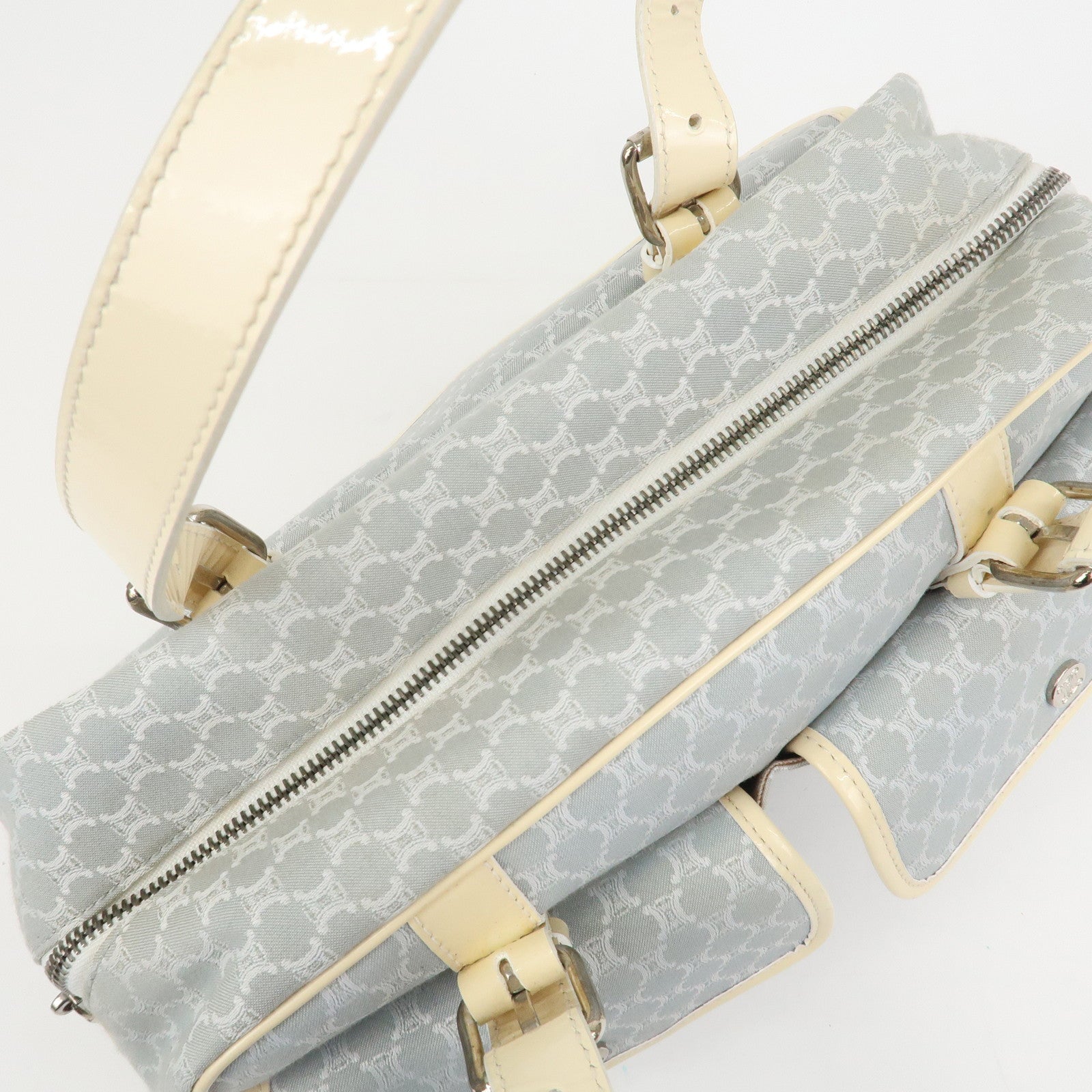 CELINE Macadam Canvas Leather Shoulder Bag Hand Bag Blue Ivory