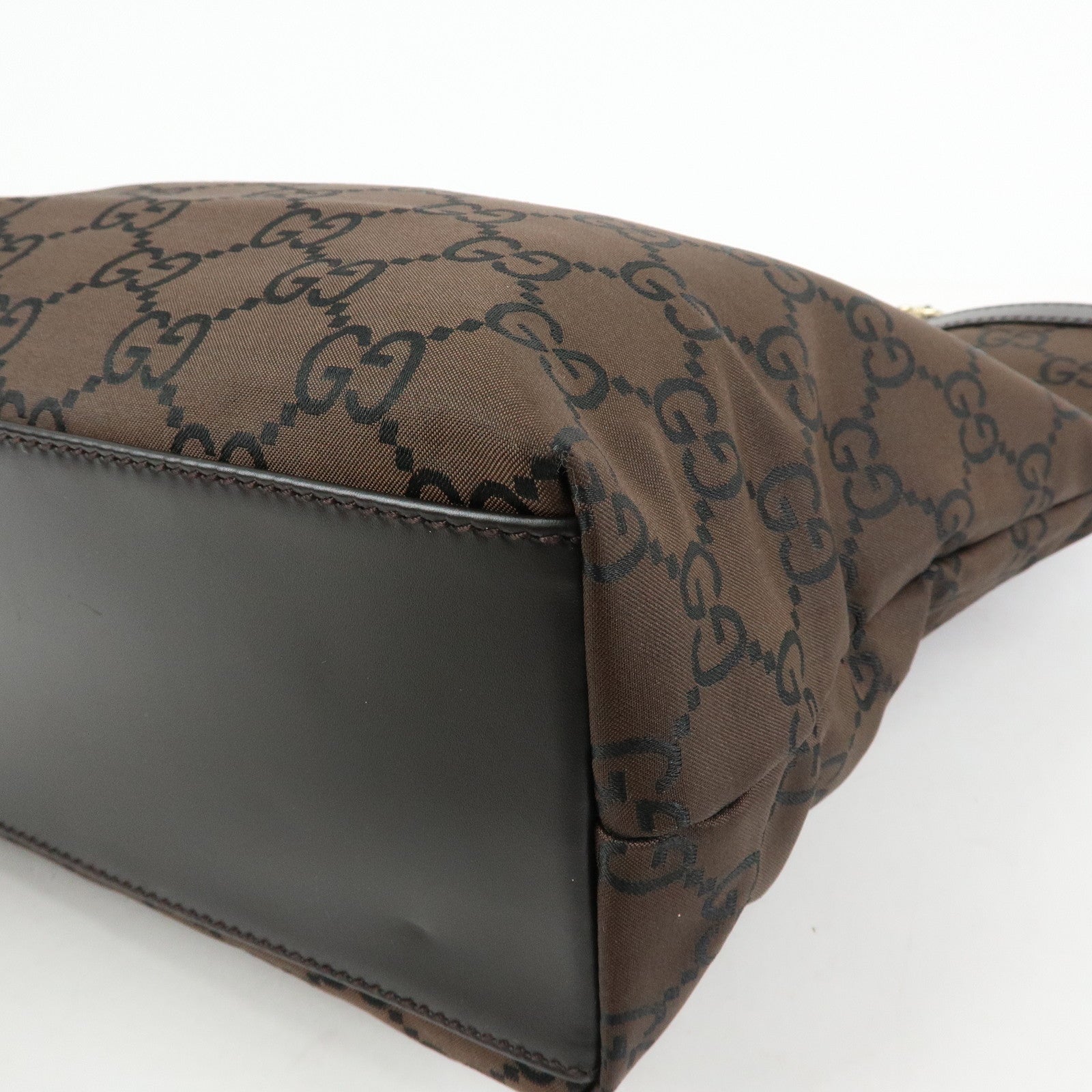 GUCCI GG Nylon Leather Chain Tote Bag Shoulder Bag Brown 196750