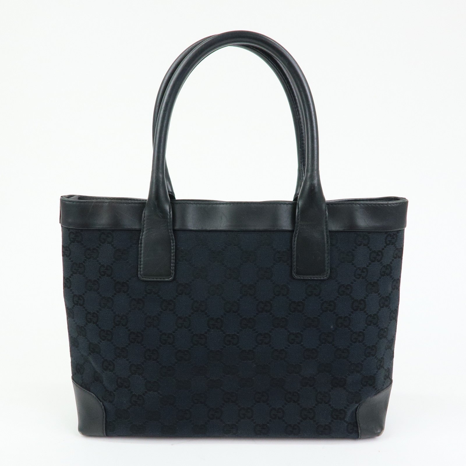 GUCCI GG Canvas Leather Tote Bag Shoulder Bag Black 002.1119