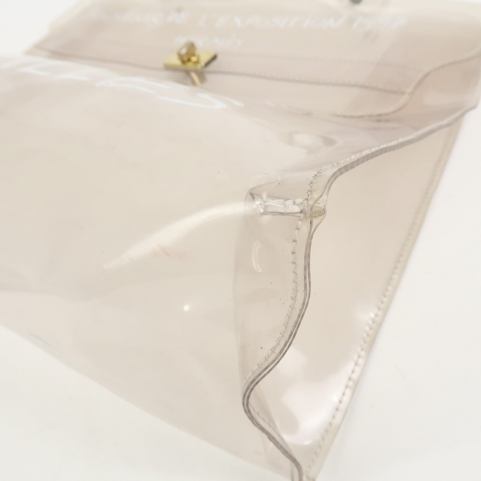 HERMES Vinyl Kelly Hand Bag Clear White Gold