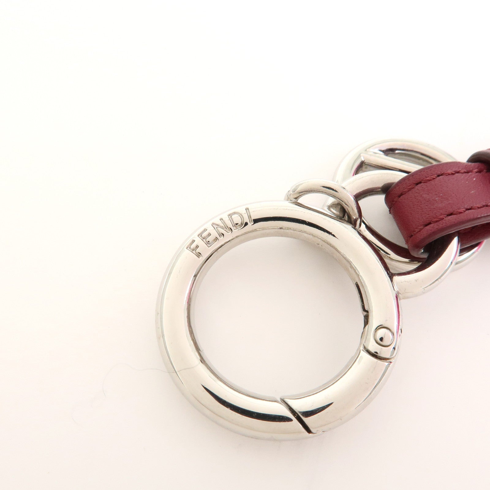 FENDI Logo Leather Fur Bag Charm Key Holder Pink 7AR642