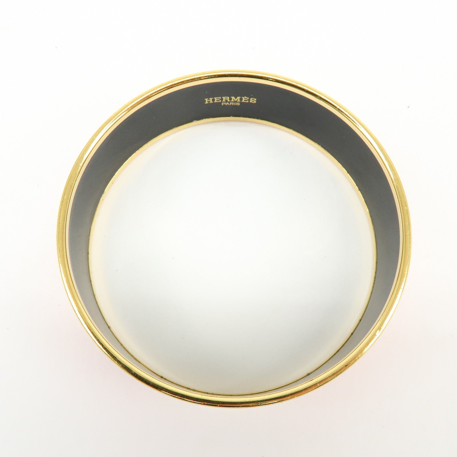 HERMES Email GM Gold Plated Bangle Bracelet Red Gold