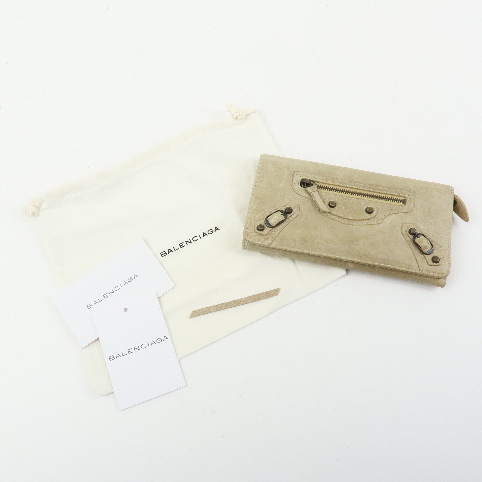 BALENCIAGA City Leather The Money Long Wallet Beige 163471