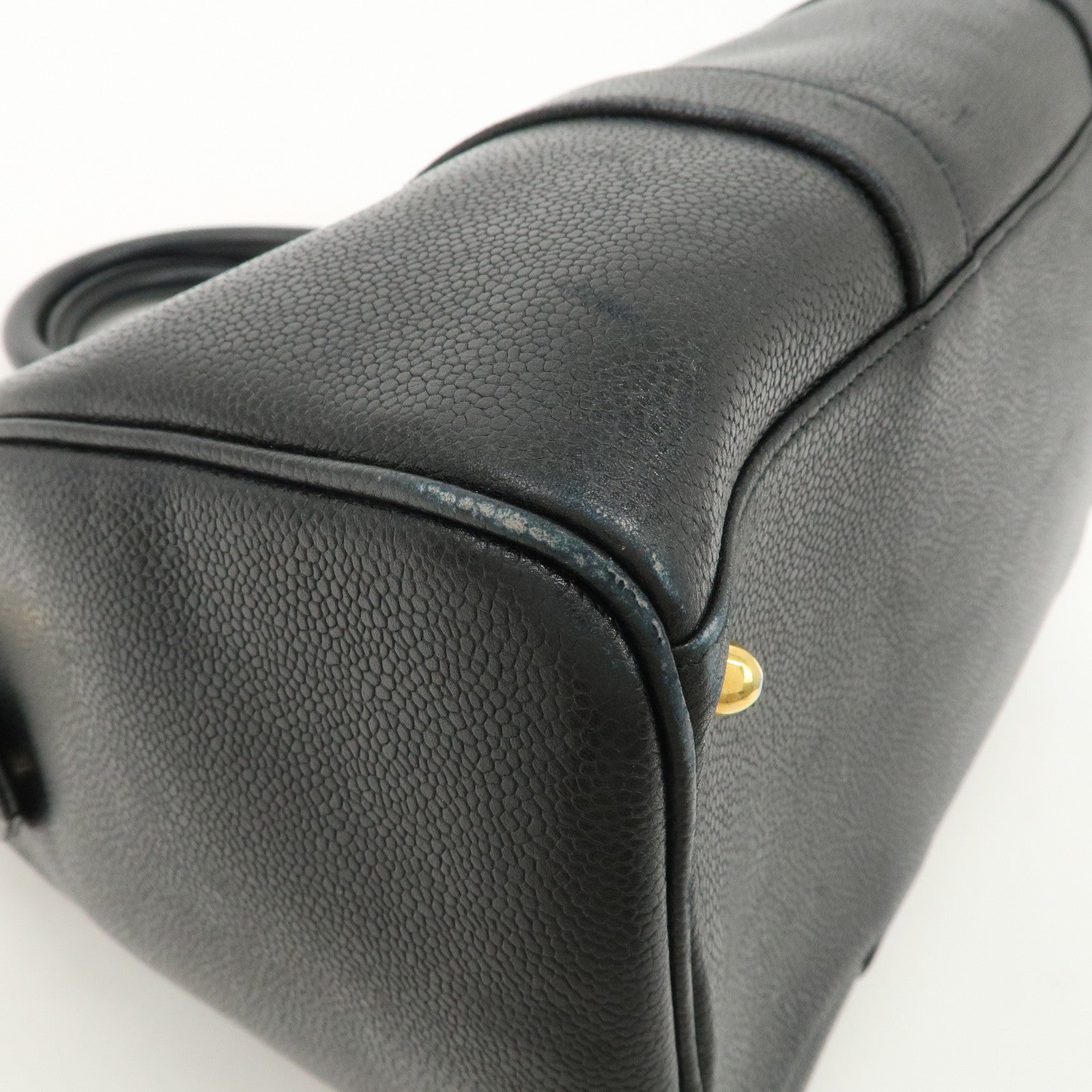 CHANEL COCO Mark Caviarskin Mini Boston Bag Hand Bag Black Used