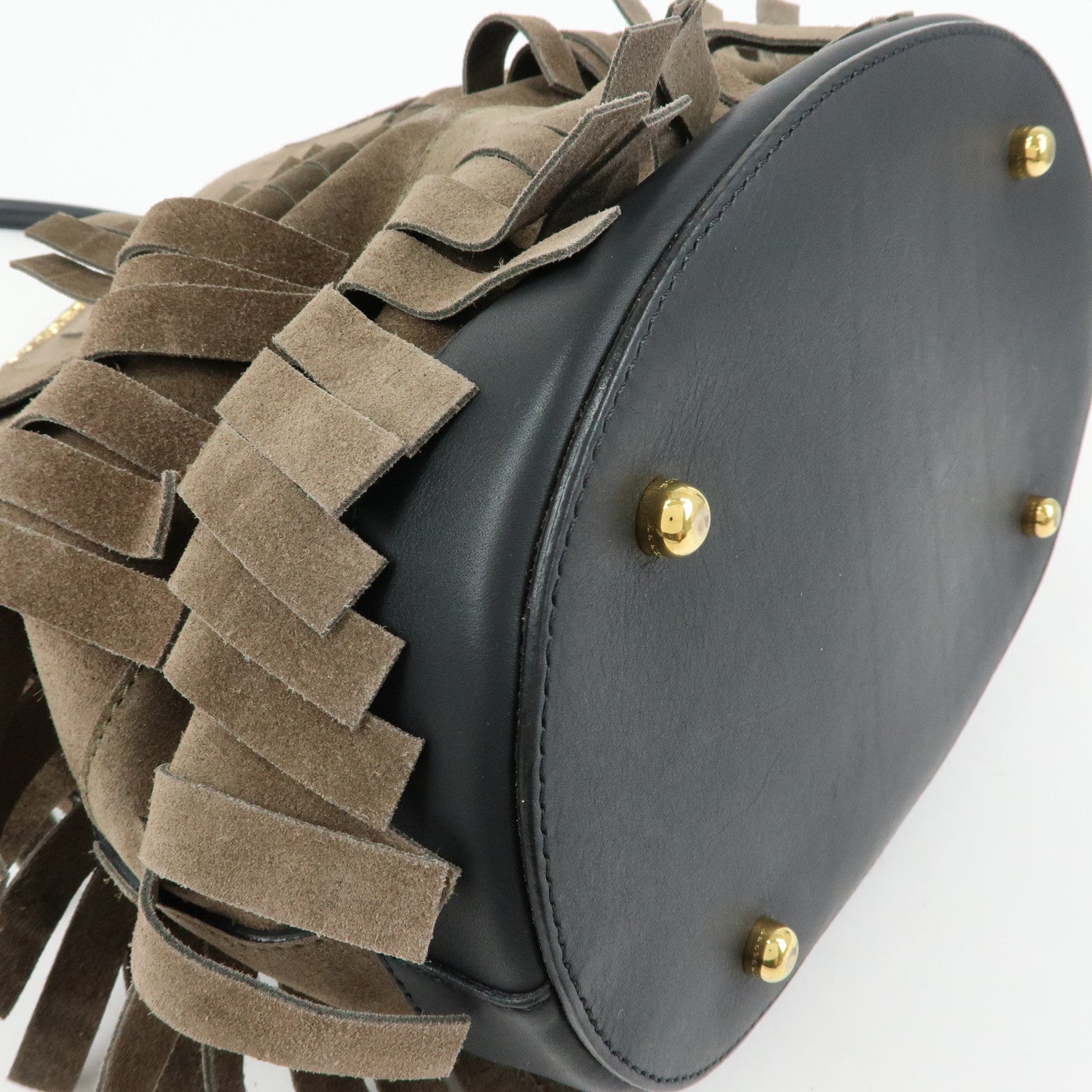 BURBERRY PROSUM Fringe Suede Leather Tote Bag Hand Bag Brown Black