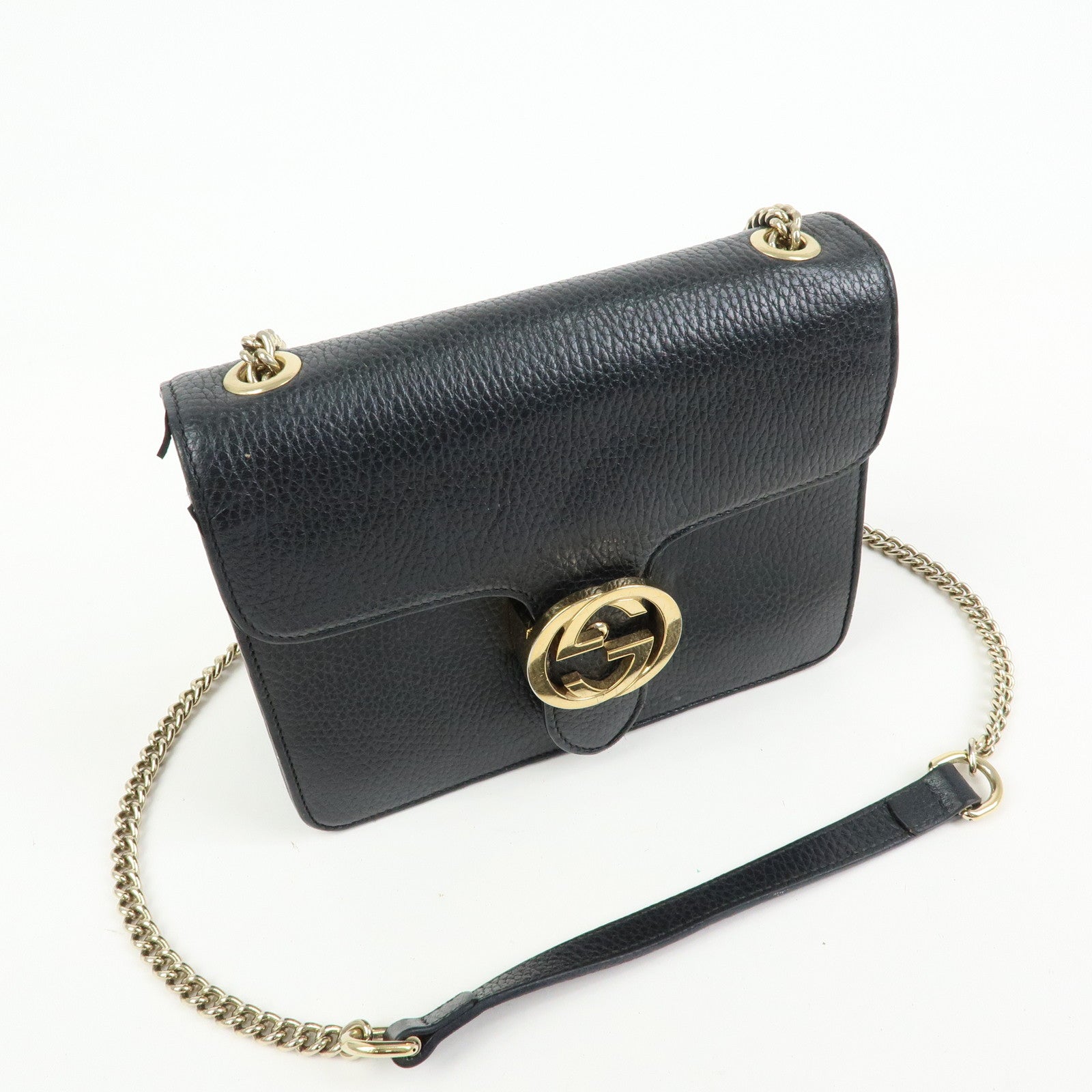 GUCCI Interlocking G Leather Chain Shoulder Bag Black 510304