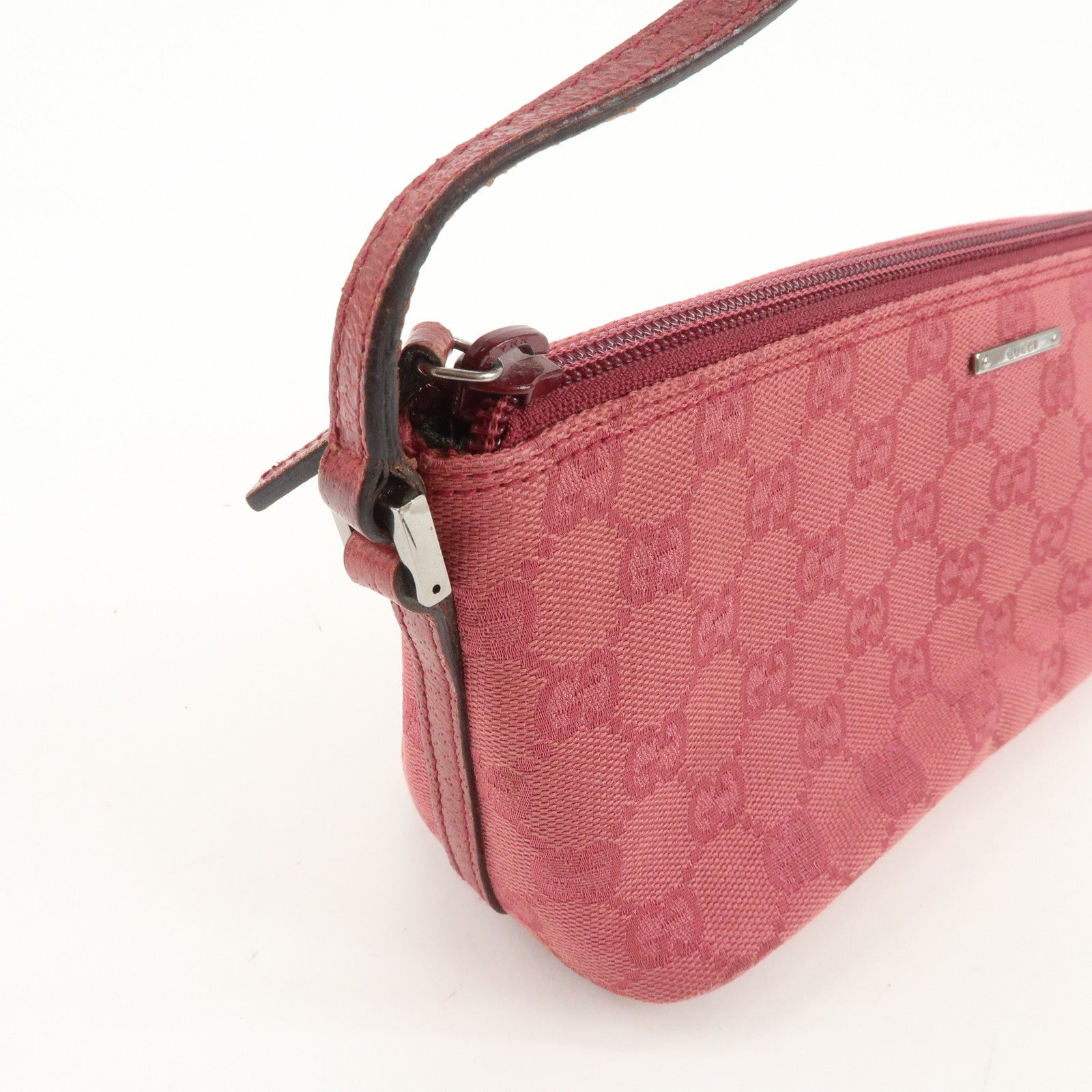 GUCCI Boat Bag GG Monogram Canvas Leather Hand Bag Pink 07198