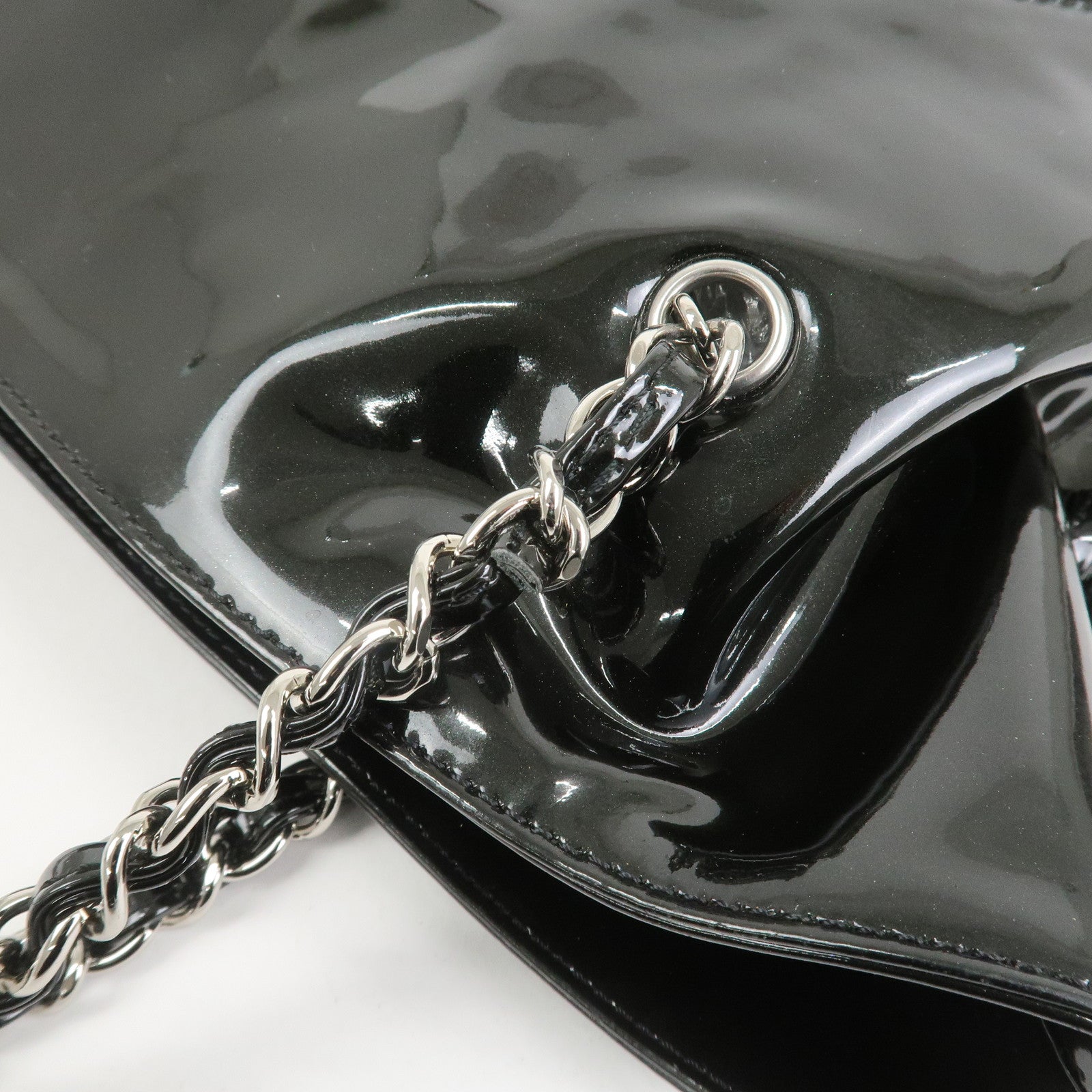 CHANEL COCO Mark Patent Leather Rhinestone Tote Bag Black