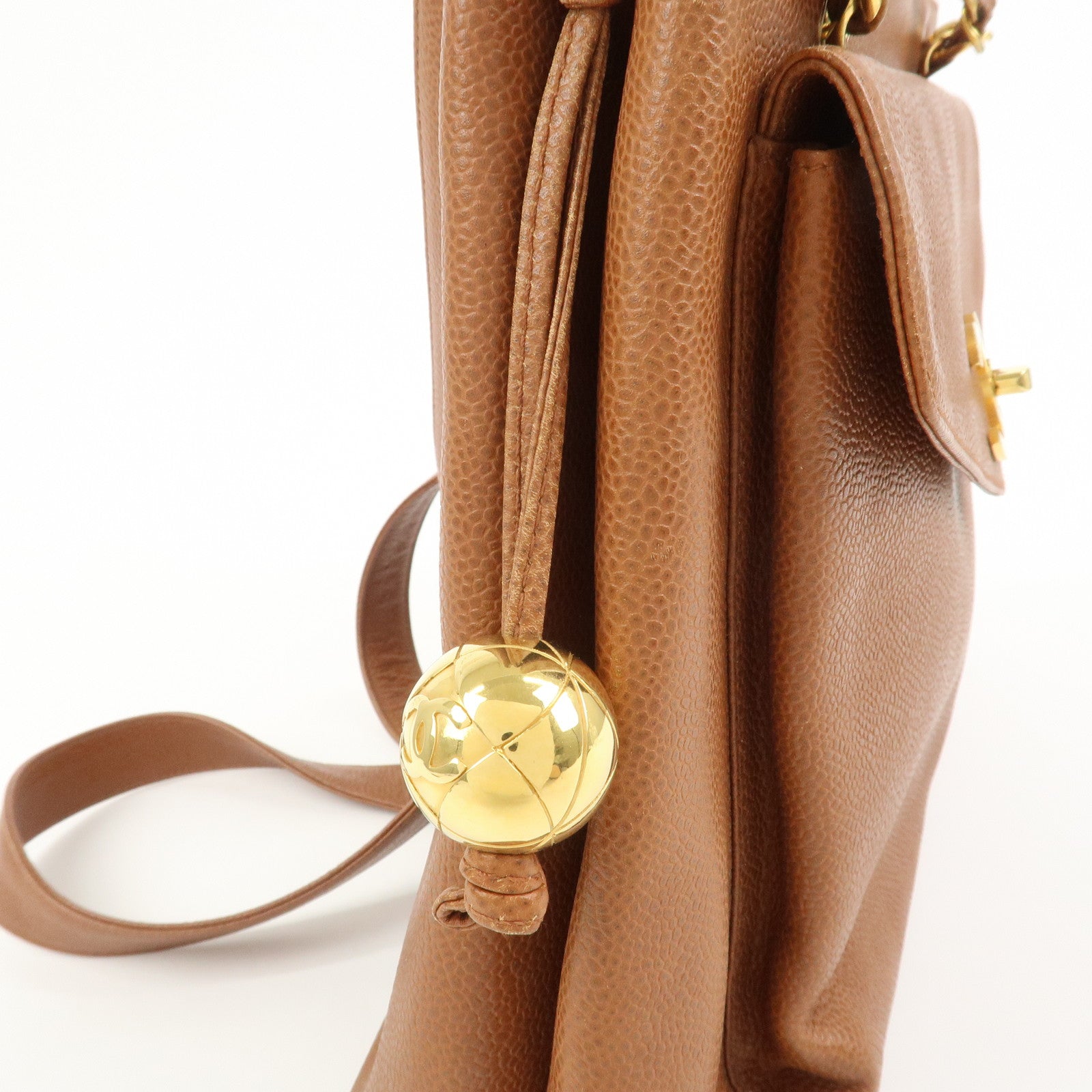 CHANEL COCO Mark Caviarskin Turn Lock Chain Shoulder Bag Brown