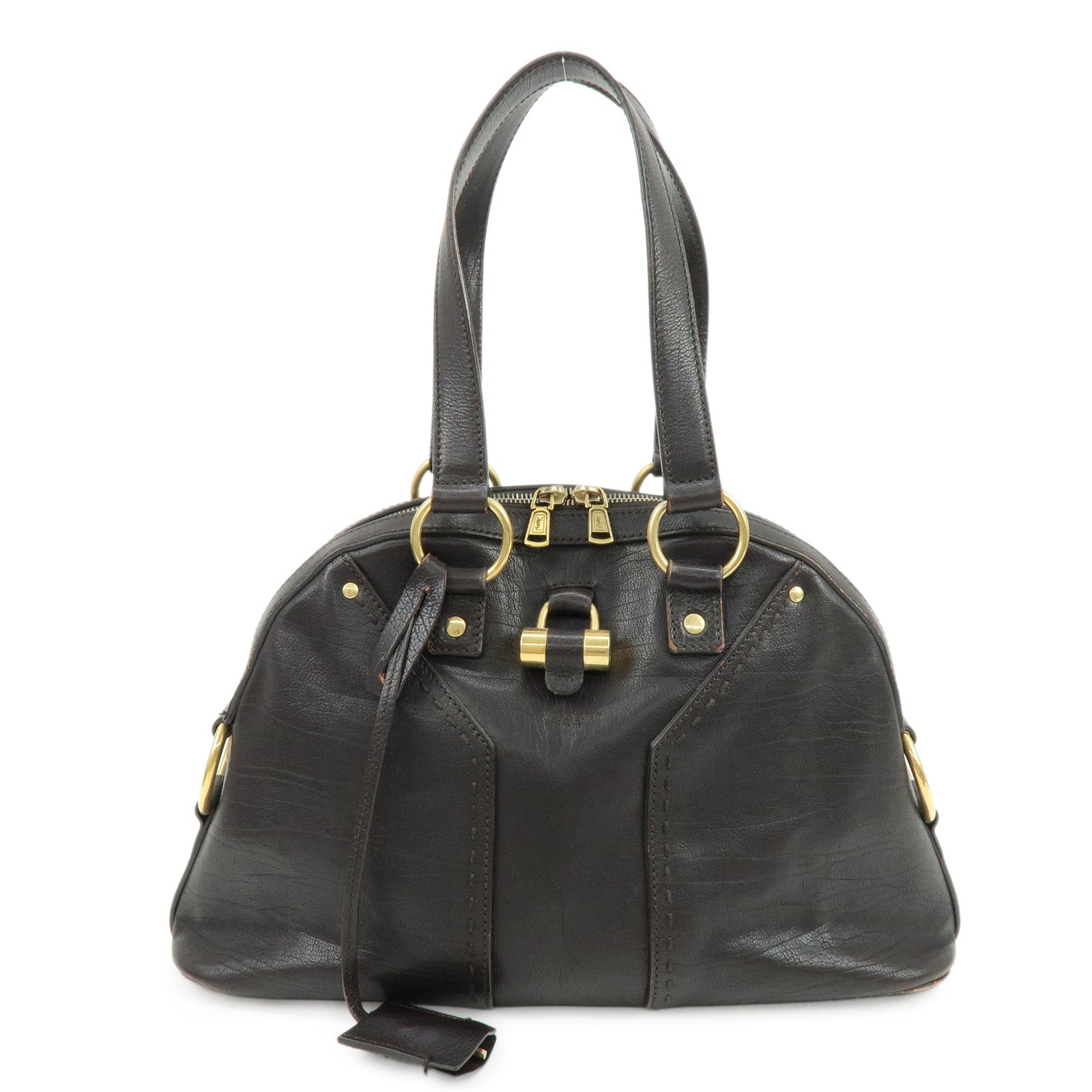 SAINT LAURENT PARIS Muse Y Line Calf Leather Hand Boston Bag Brown