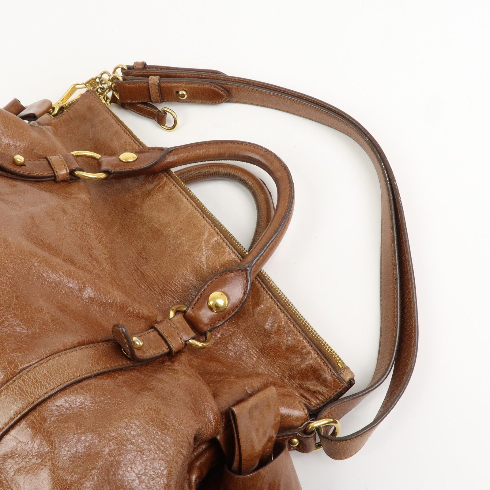 MIU MIU Leather 2Way Ribbon Shoulder Bag Hand Bag Brown RT0365