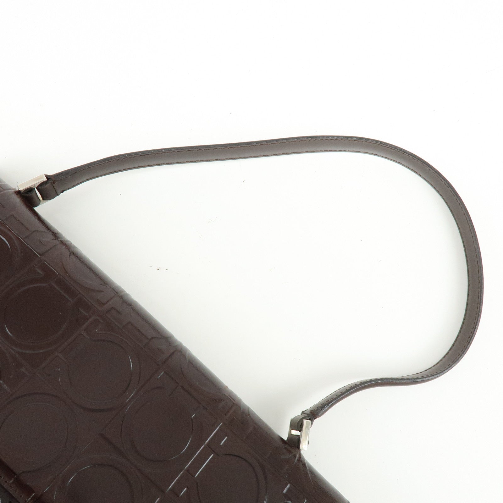 Ferragamo Gancini Leather Shoulder Bag Hand Bag Dark Brown