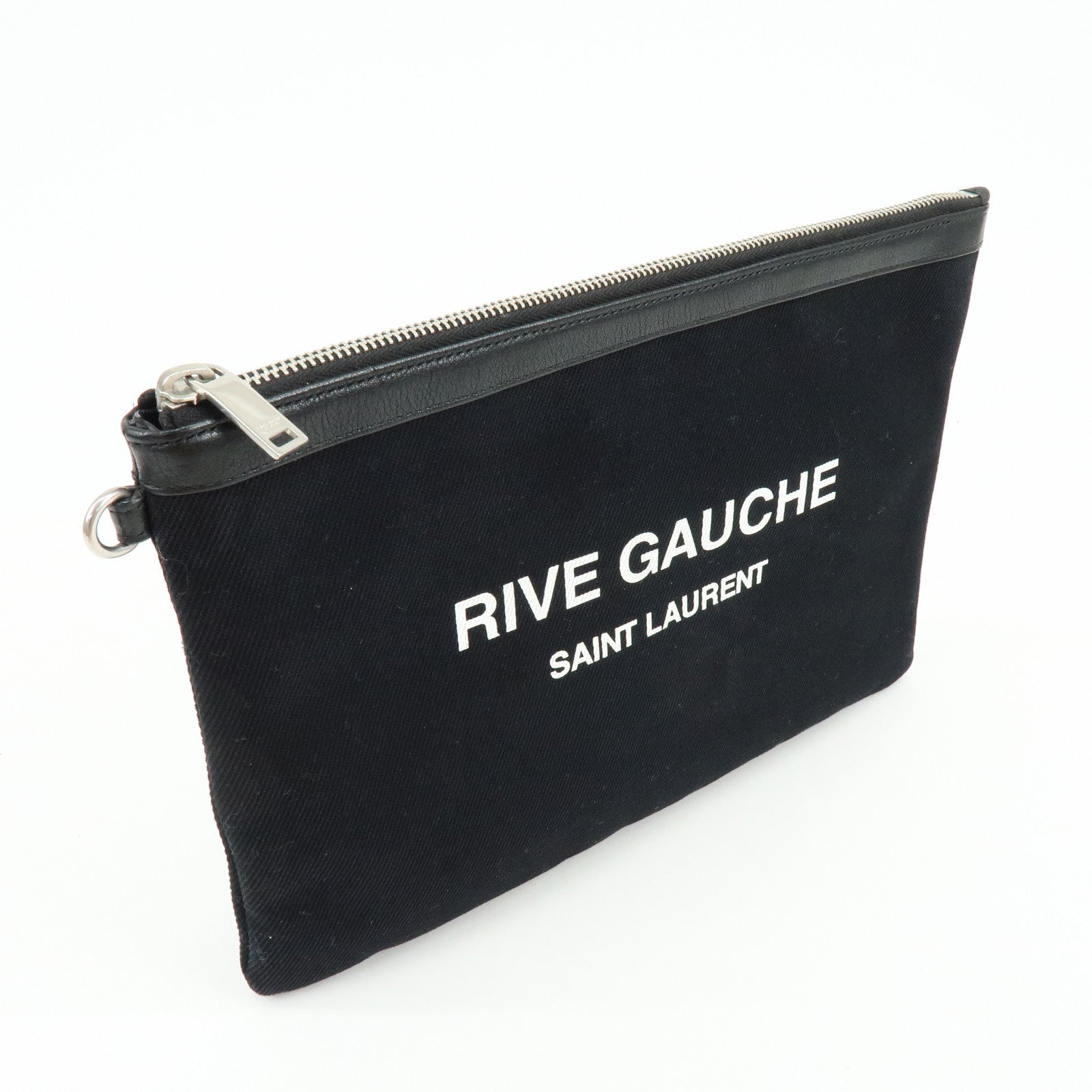 SAINT LAURENT PARIS Canvas Leather Clutch Bag Pouch Black