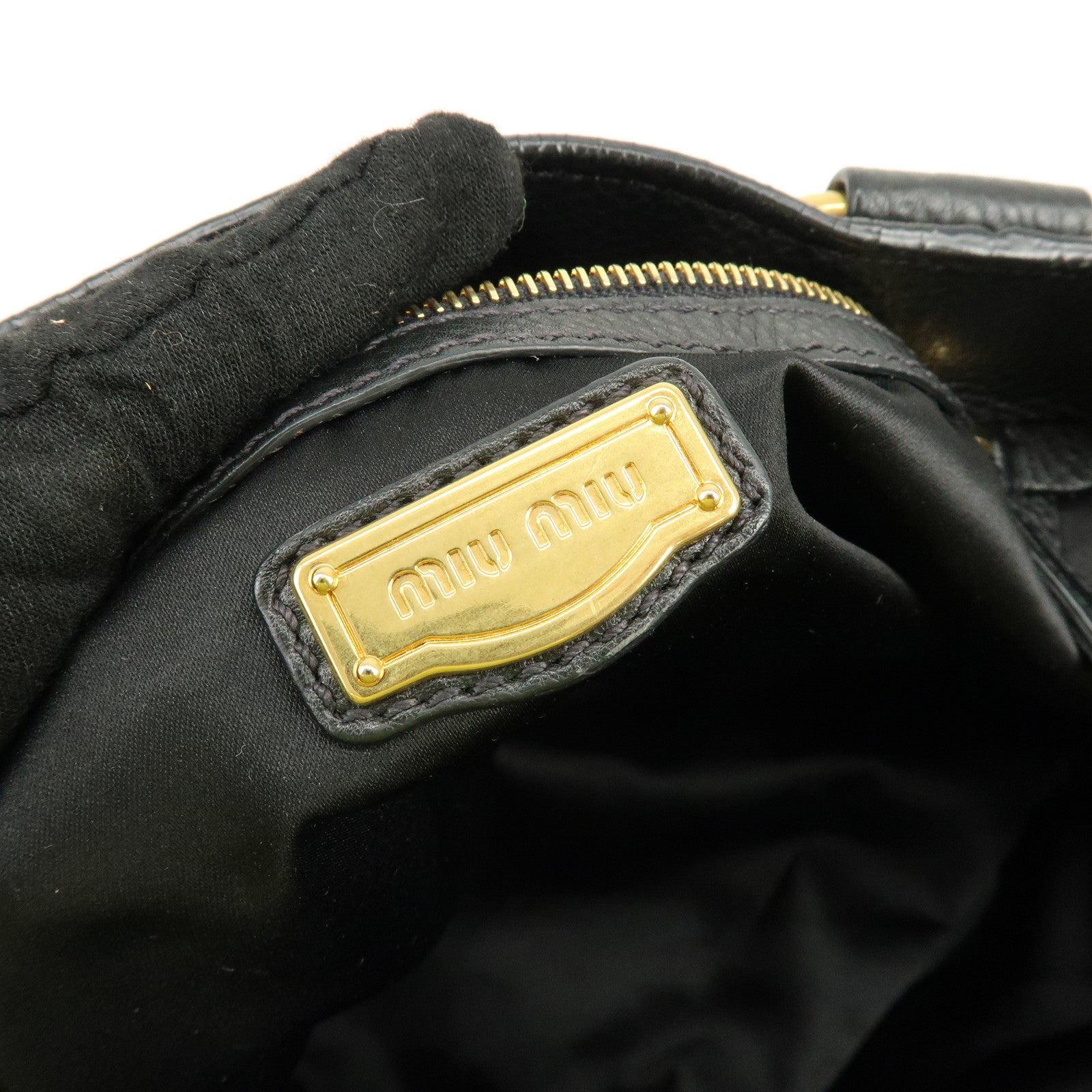 MIU MIU Logo Leather Tote Bag Shoulder Bag Black Gold