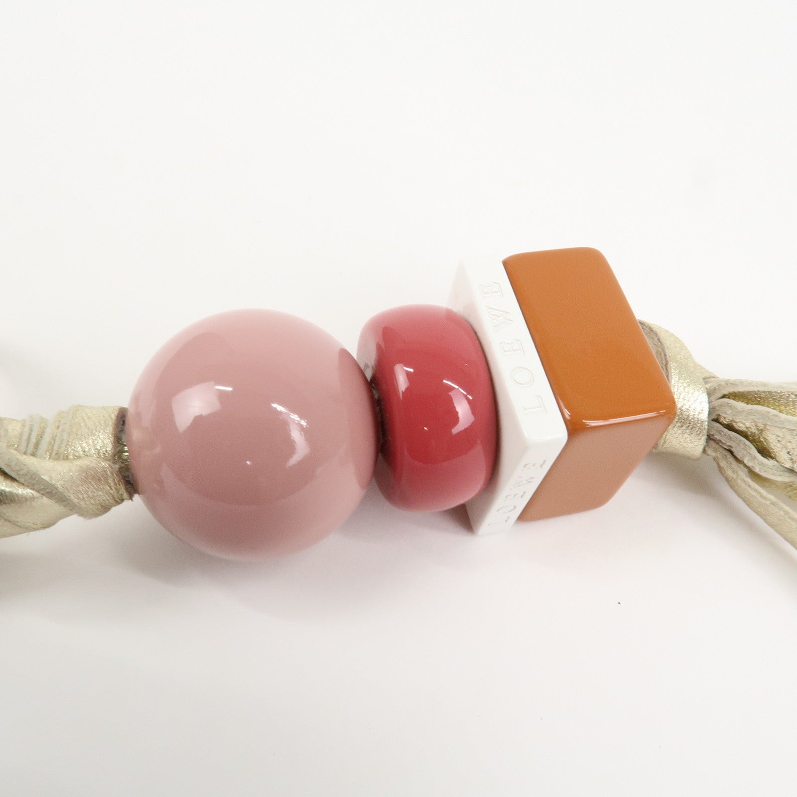 LOEWE Logo Leather Plastic Bag Charm Key Charm Key Chain Gold Pink