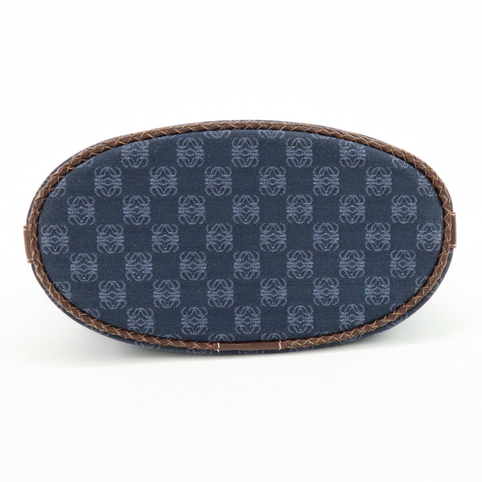 LOEWE Repeat Anagram Canvas Leather Shoulder Bag Blue Brown