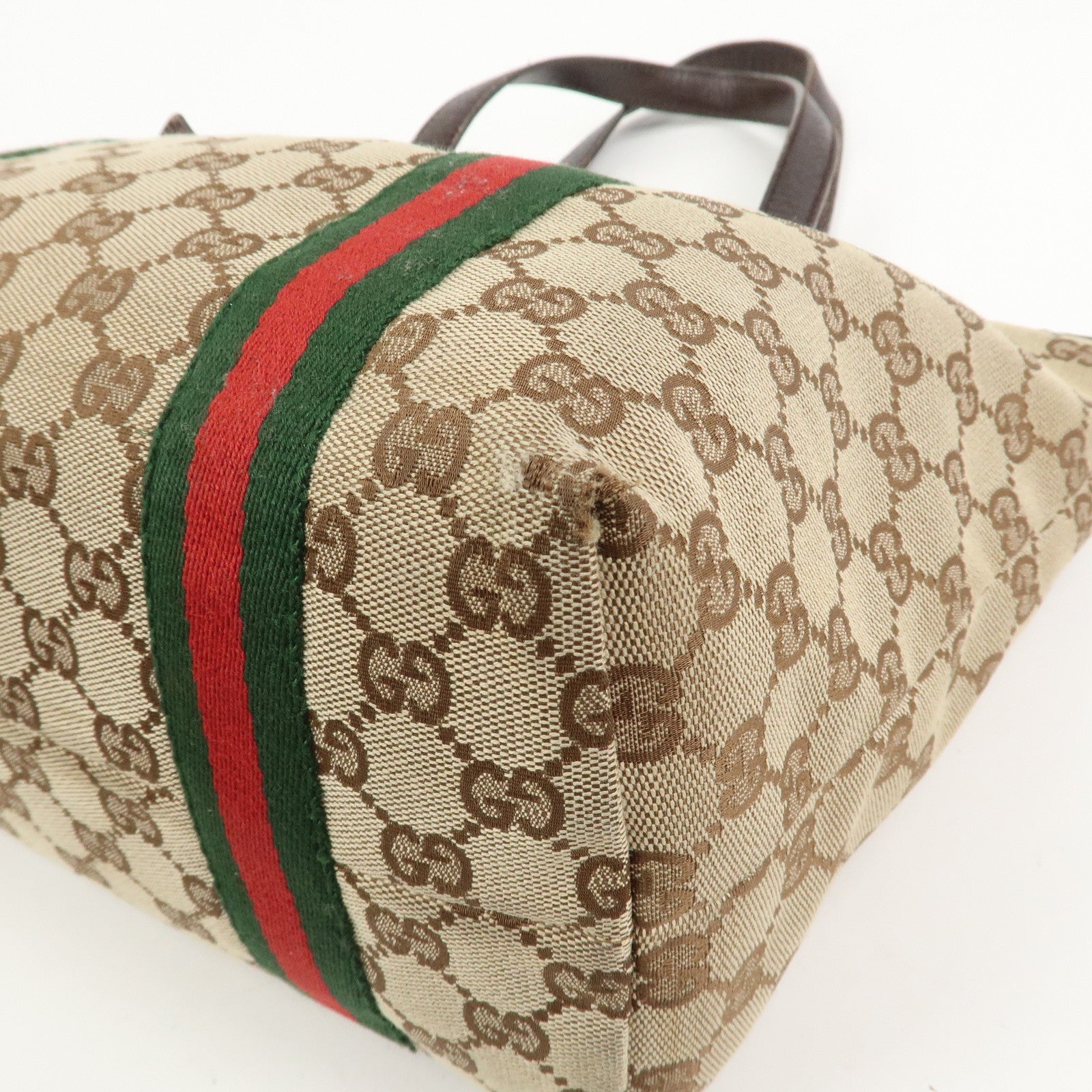 GUCCI Sherry GG Canvas Leather Tote Bag Hand Bag Brown 137396