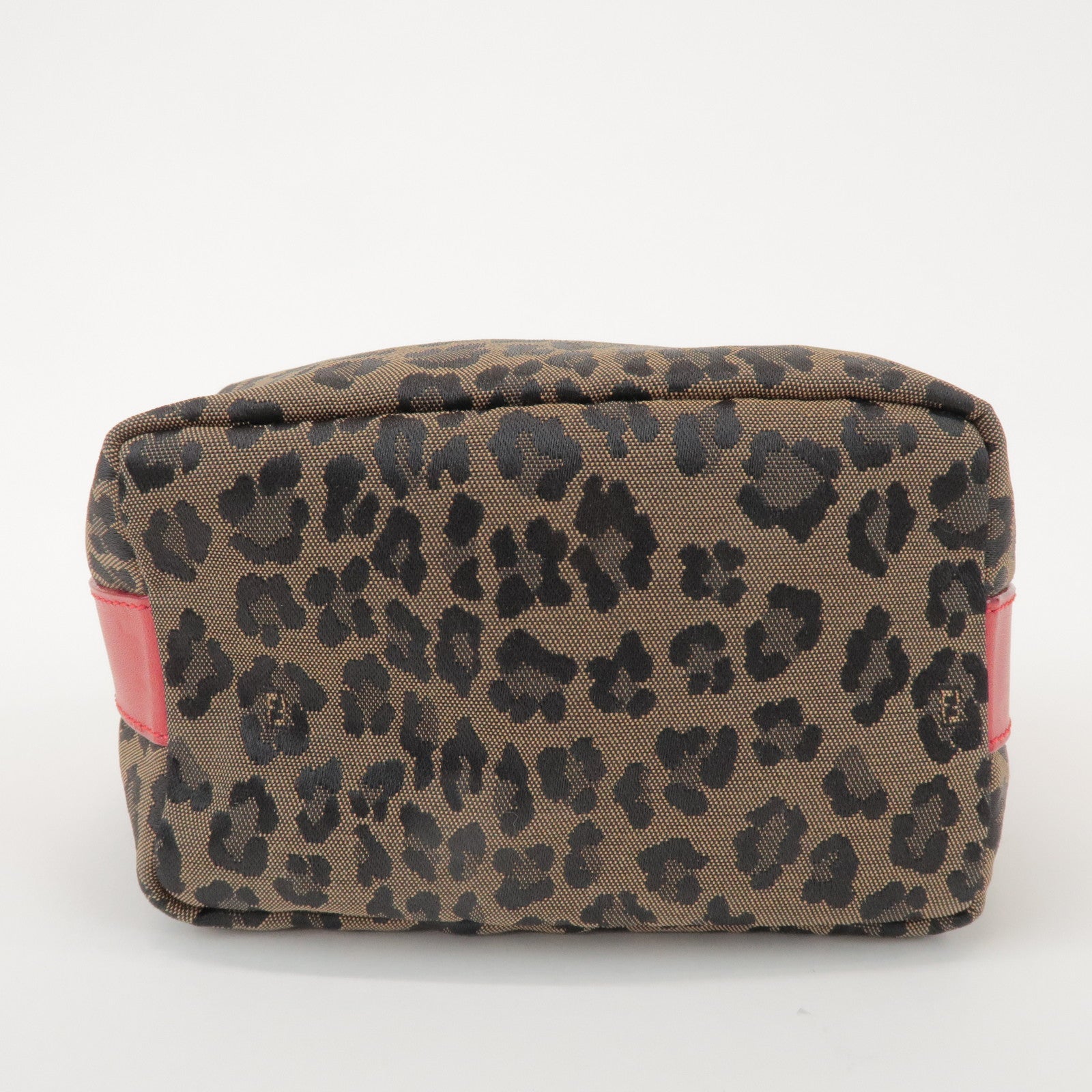 FENDI Canvas Leather Leopard Hand Bag Cosmetic Pouch Brown 26360