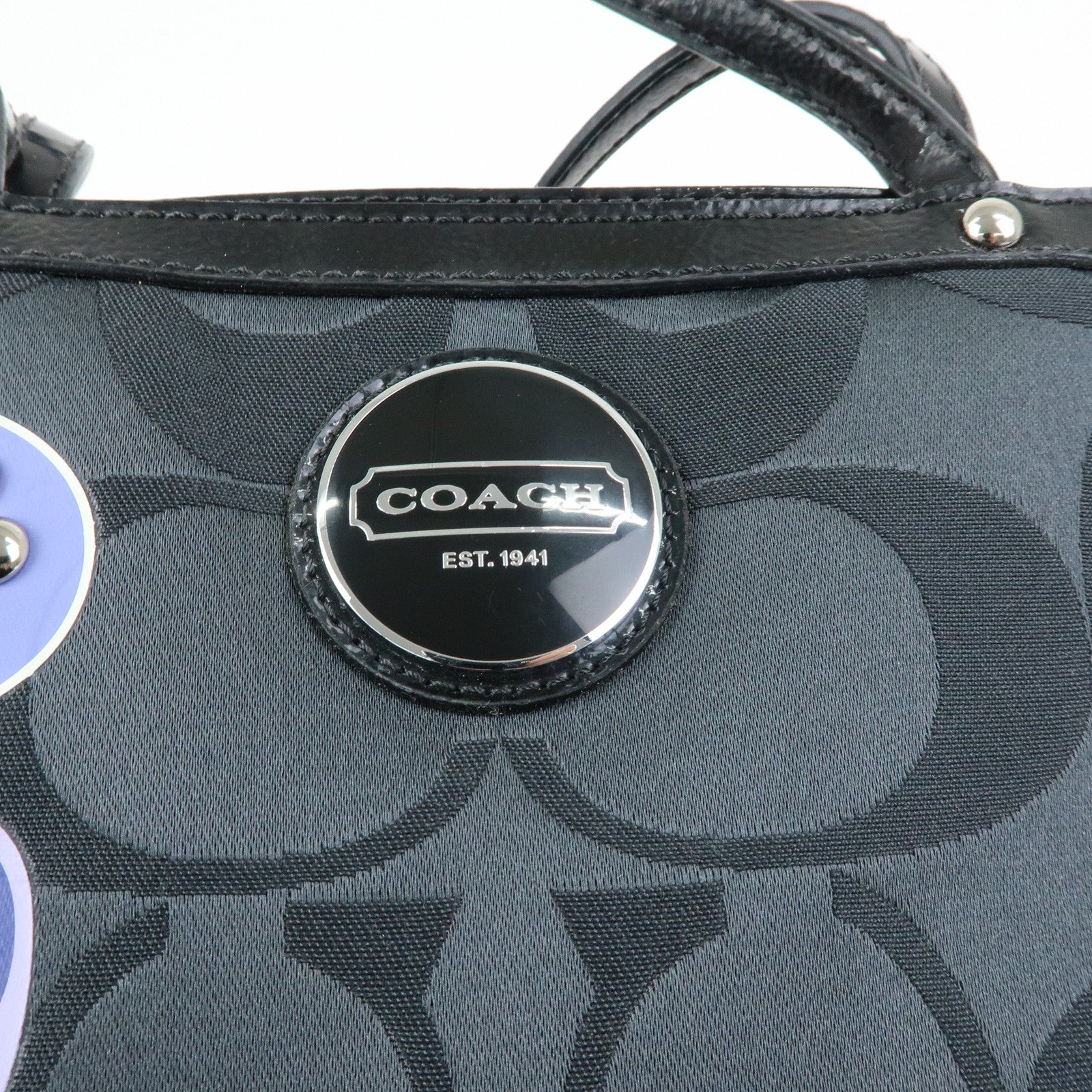 COACH Signature Set of 2 Canvas Leather Shoulder Bag Beige Black